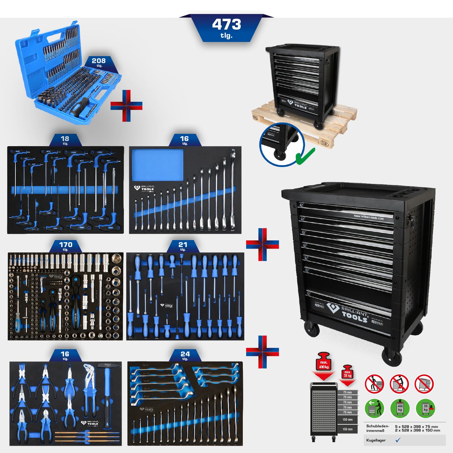 Brilliant Tools BT153473 Werkstattwagen mit 7 Schubladen und 473  