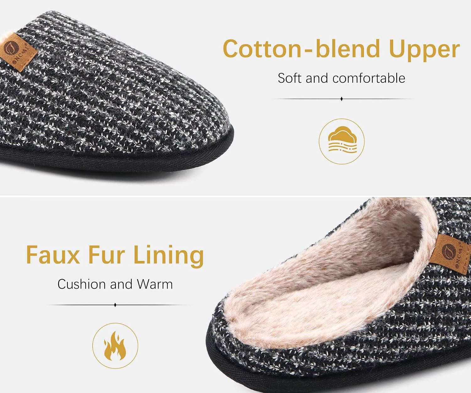 ONCAI Men's House Slippers Memory Foam Slip-On Warm Cozy Scuff Home Bedroom Shoes with Indoor/Outdoor Rubber Soles US Size 7-15 image 5