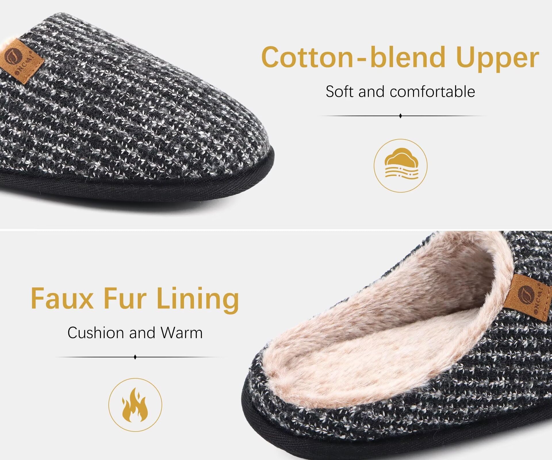 ONCAI Pantofole da Uomo Invernali, Comoda Memory Foam Calde Scarpe da Casa in Lana Con Suola Antiscivolo Taglia 40-49 EU