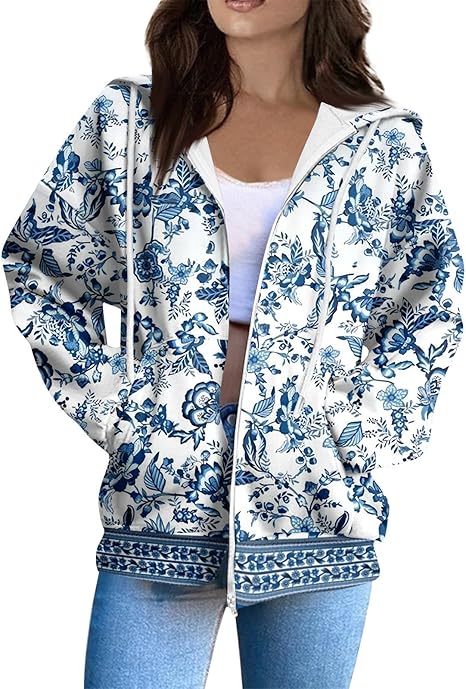 Zip Up Hoodie Women Casual Oversized Sweatshirts - Fall Fashion Fleece Lined Jacket - Thick Warm Coat Winter Clothing