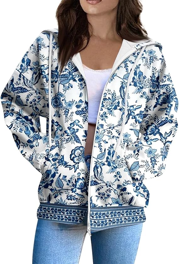 Zip Up Hoodie Women Casual Oversized Sweatshirts - Fall Fashion Fleece Lined Jacket - Thick Warm Coat Winter Clothing