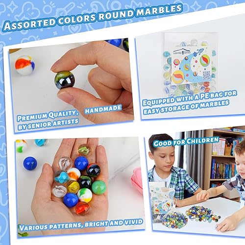 Miniatura 3 de LovesTown Juego de 160 canicas de vidrio a granel, 58 pulgadas, canicas de colores mixtos para niños, juegos de mármol