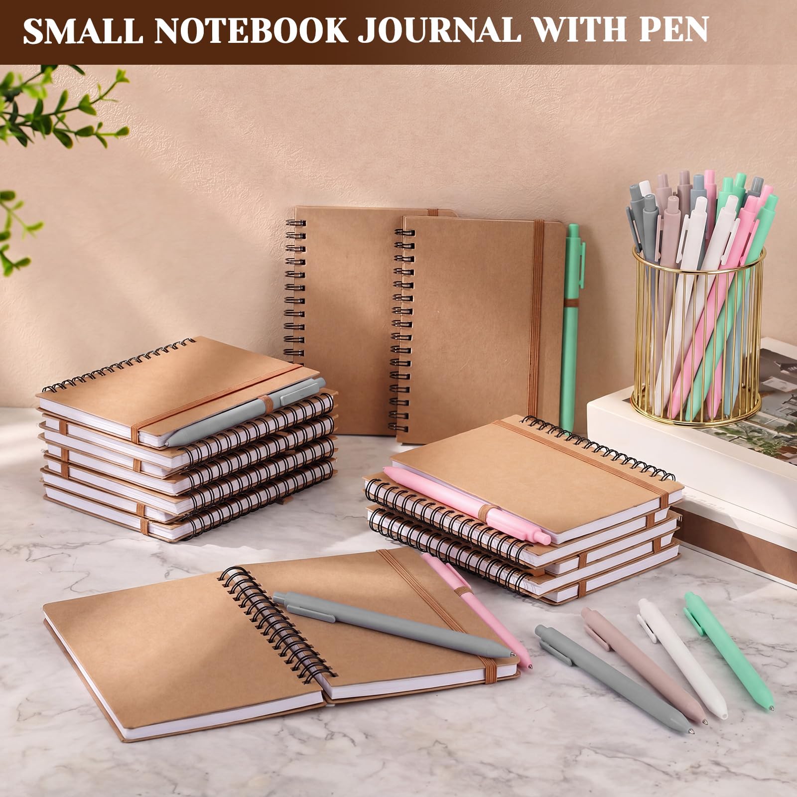 Fulmoon Kleine Spiralnotizbücher, A6, mit Stiften, Großpackung, 10,2 x 15,2 cm, Kraftpapier, liniert, 50 Blatt für Schulbedarf, Studenten, Belohnungen, Bürogeschenke (Kraftpastell), 30 Stück