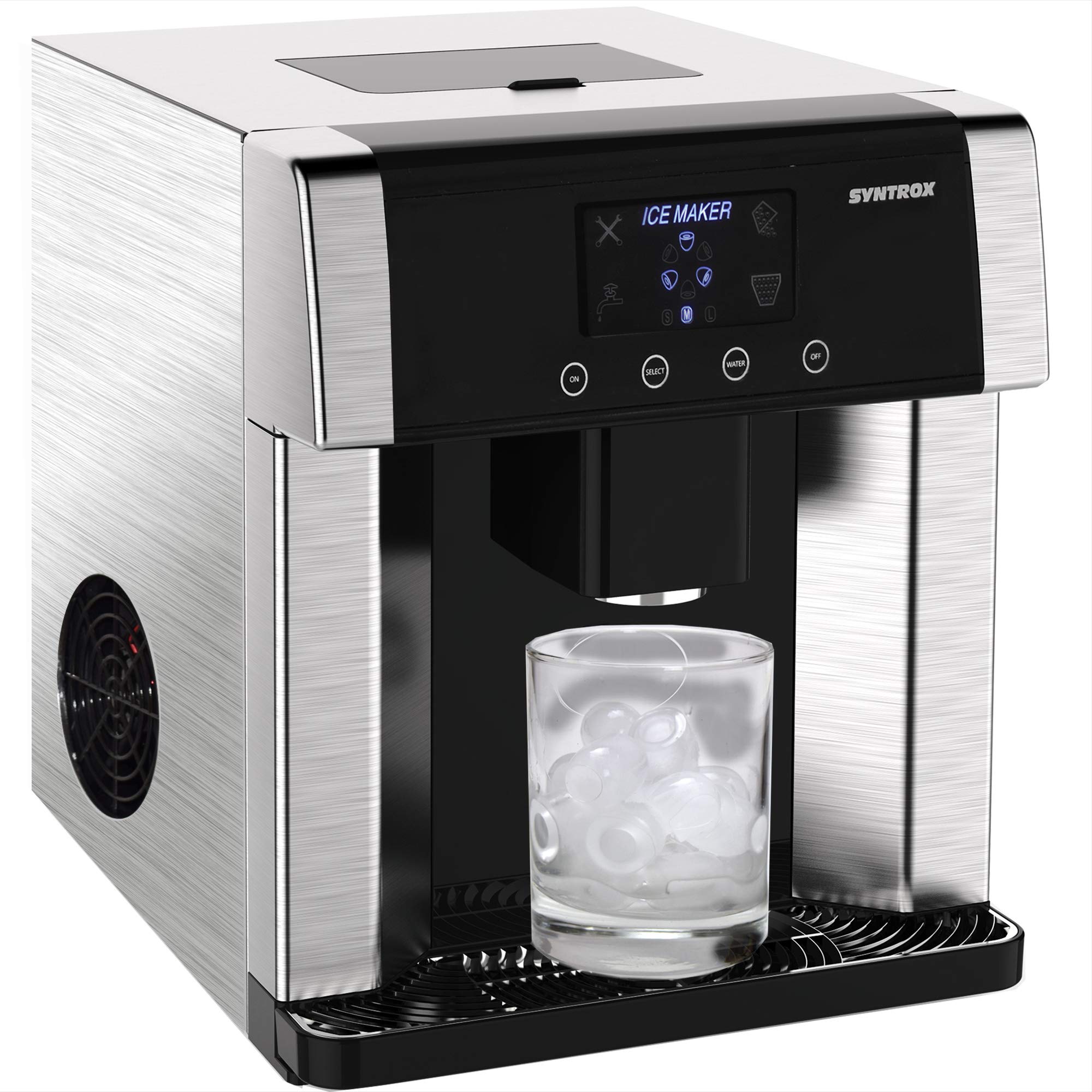 Syntrox Germany Digitaler Eiswürfelbereiter mit Eiswasserfunktion Eiswürfelmaschine IC-150W LCD Turku