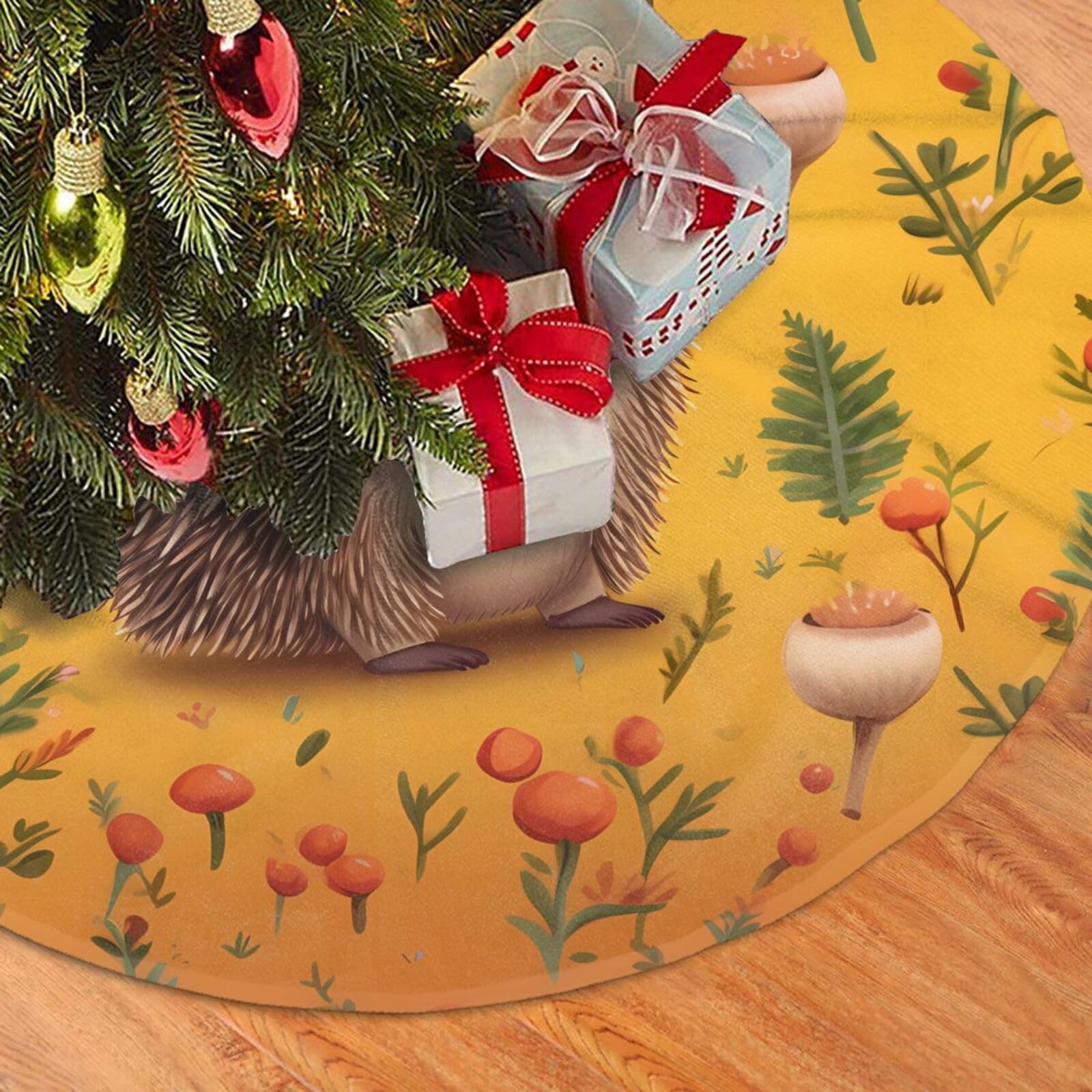 Fodpand Black Hedgehog Christmas Tree Skirt 36" Velvet Xmas Tree Skirt Mat Rustic Christmas Tree Mat Cover Winter Xmas Tree Collar For Indoor Outdoor Christmas Decorations