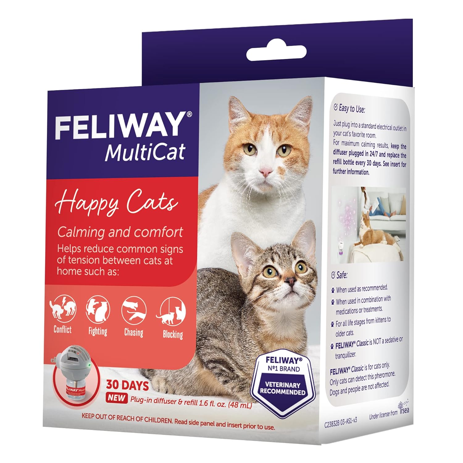 FELIWAY MultiCat 30 Day Cat Calming Plug in Pheromone Diffuser Starter Kit,48ml - Helps Reduce Conflicts and Signs of Tension in Multi-Cat Households,(Pack of 2)