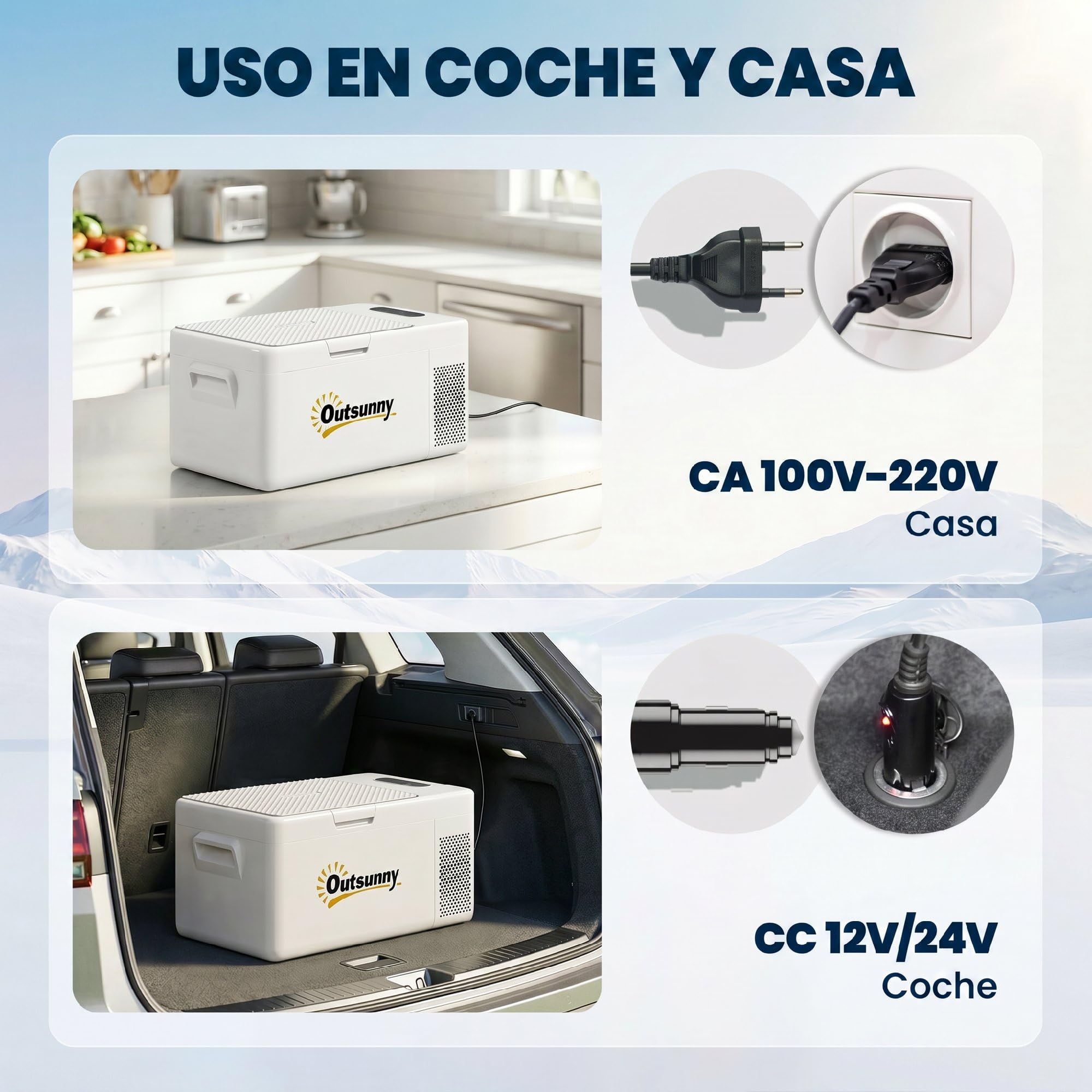 Outsunny Nevera Portátil Eléctrica 16,8L Refrigerador de Coche 12/24/220V con Compresor Luz LED Pantalla Digital Modos ECO y MAX de -20℃ a +20 ℃ Puerto USB para Hogar Camping Viajes Automóvil
