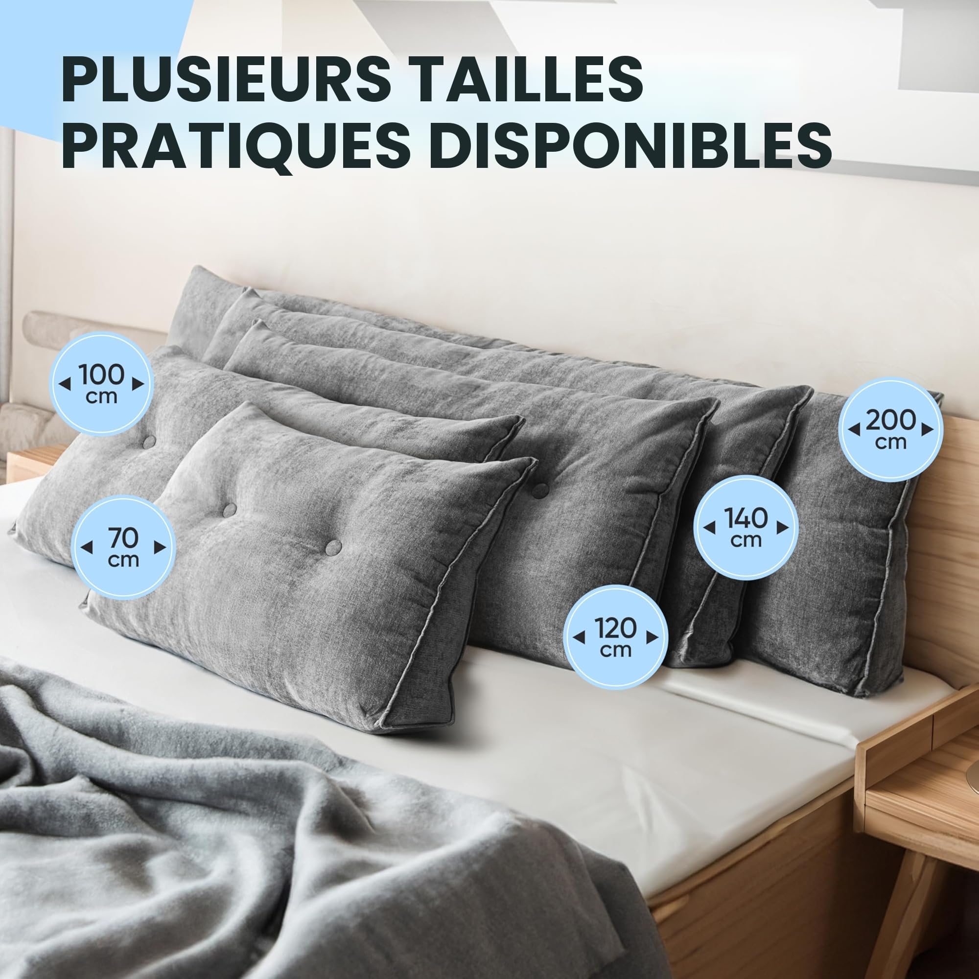 Björn&Schiller Rückenkissen Grau, 70 cm - Lesekissen für Bett und Sofa, Keilkissen, Rückenpolster für Die Wand, Sitzkissen, Wandkissen, groß mit waschbarem Bezug - Ideal zum Anlehnen