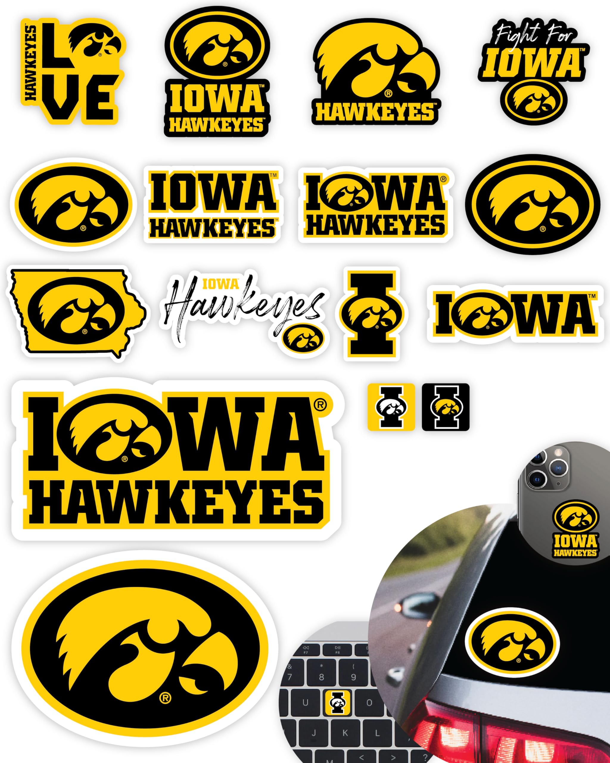 Iowa Hawkeyes Stickers for Gift, Car, Water Bottle, Laptop, and Phone for Hawks Football Fans and University Graduates (Iowa Hawkeyes)