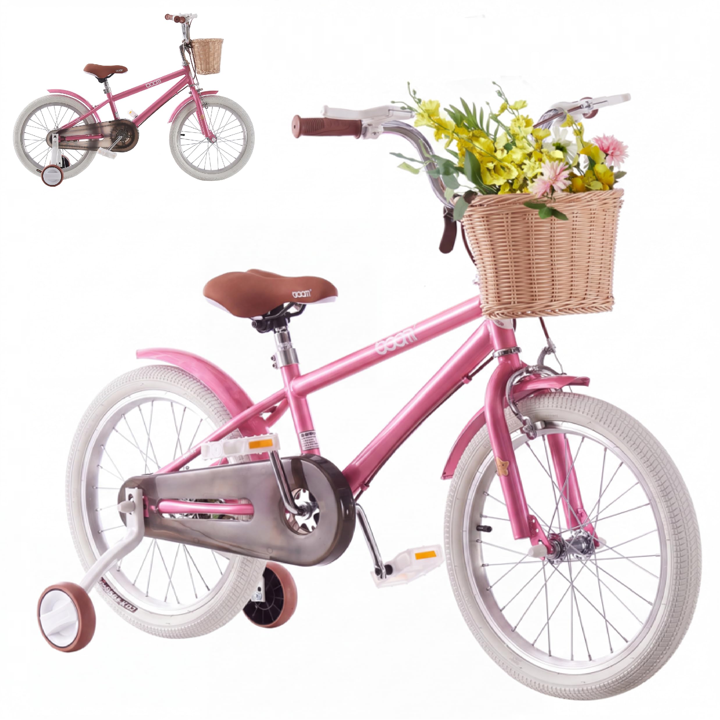Kinderfahrrad mit Korb und Stützrädern,Mädchenfahrrad 14/16/18/20/22 Zoll für im Alter von 3 bis 14 Jahren,Fahrrad für Mädchen mit Schutzbleche und Kettenschutz,Höhenverstellbar