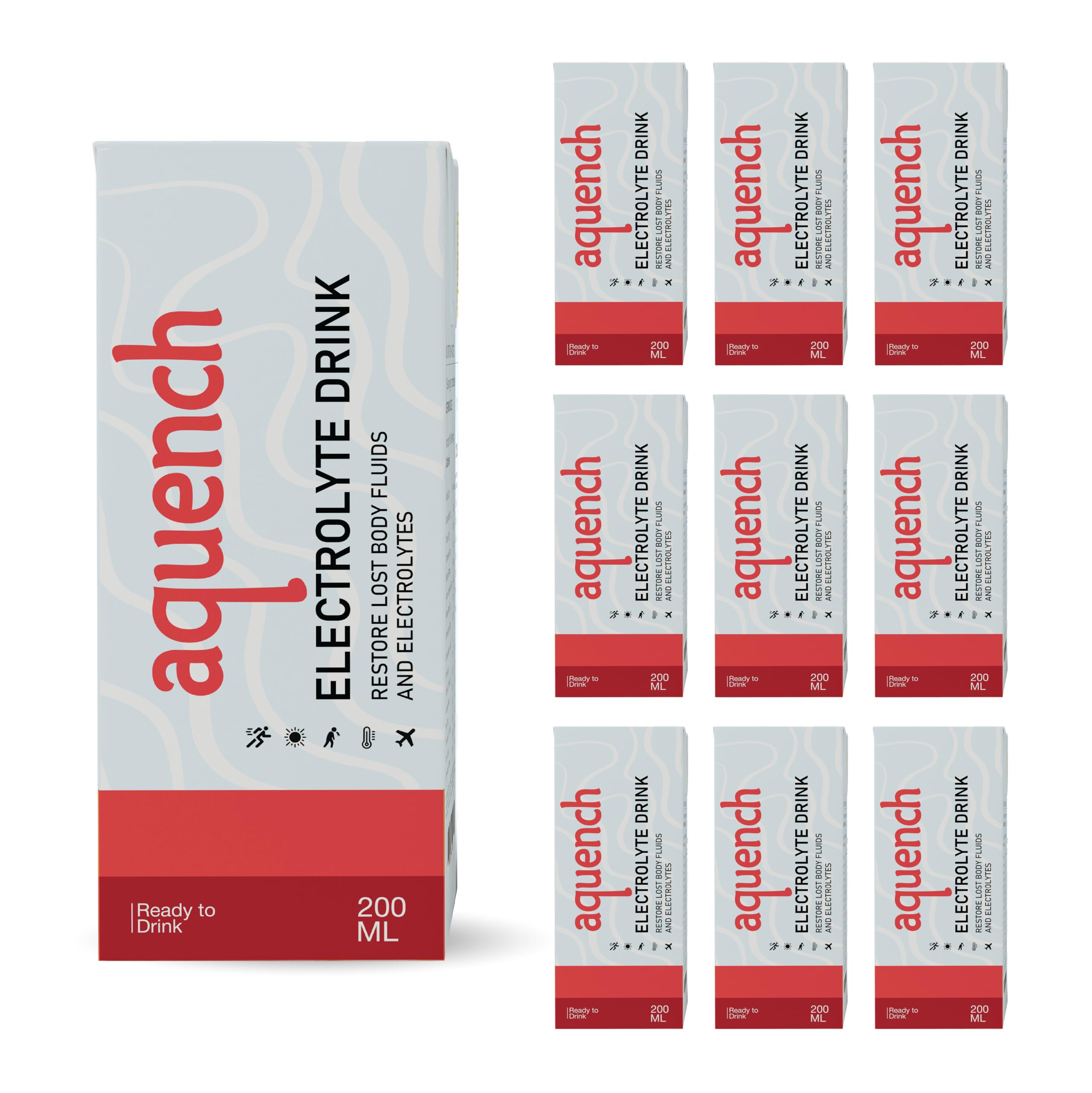 Aquench Electrolyte Drink Apple Flavor | Low Sugar Hydration Drink with 5 Vital Electrolytes for Instant Energy, Recovery & Rehydration | 200ml Bottles Pack of 10