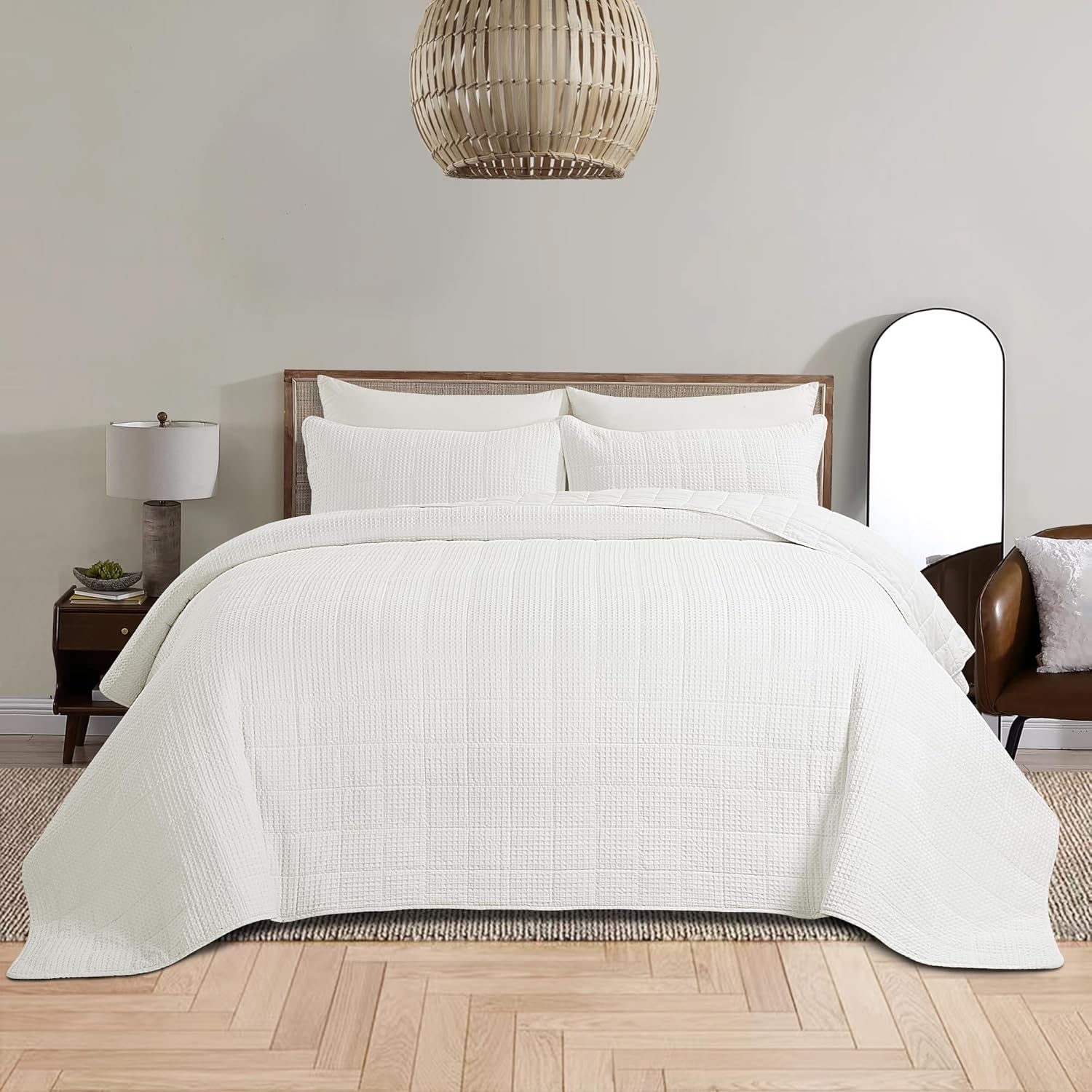 HOMBYS Oversized King Bedspreads 120x128,100 Cotton Waffle