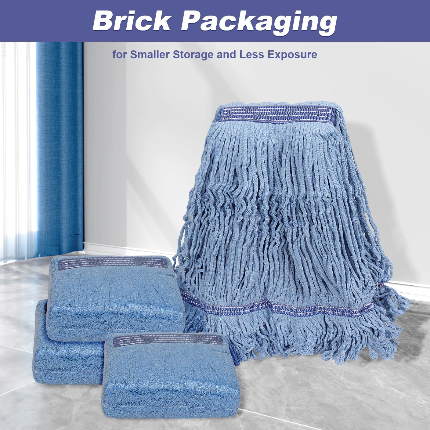 Commercial Heavy Duty Mop Head Replacement for Rubbermaid: Wet Industrial Large Blue Cotton Looped End String Microfiber Mop Heads Refill 16oz Universal for Floor Cleaning - 6packs Washable Mopheads