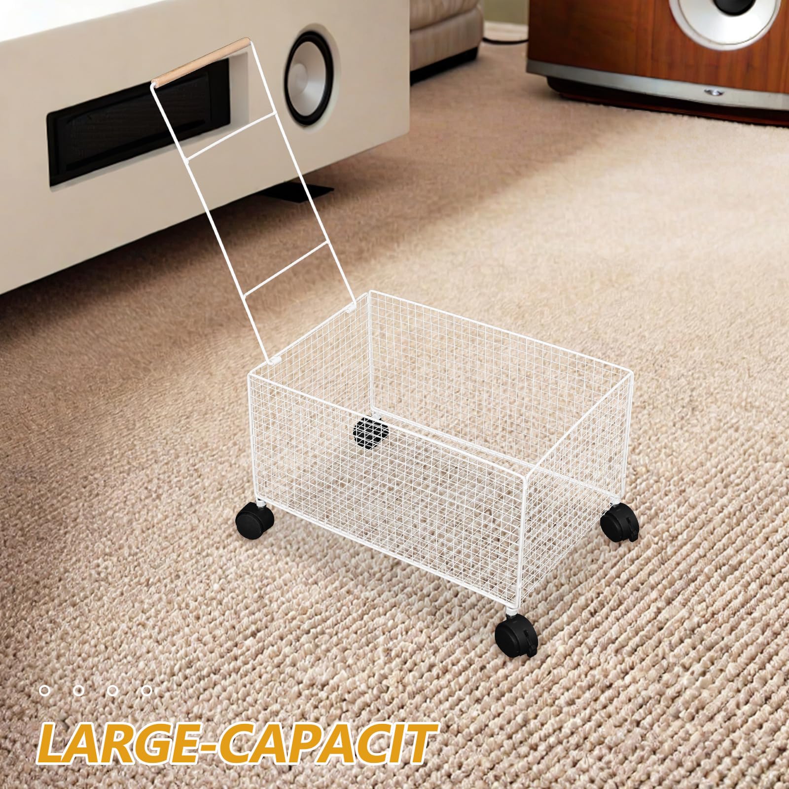 Großer Weißer Wäschekorb aus Eisen mit Rollen für Schlafzimmer und Haushalt Große Kapazität Leicht Beweglich und Minimalistisch im Design