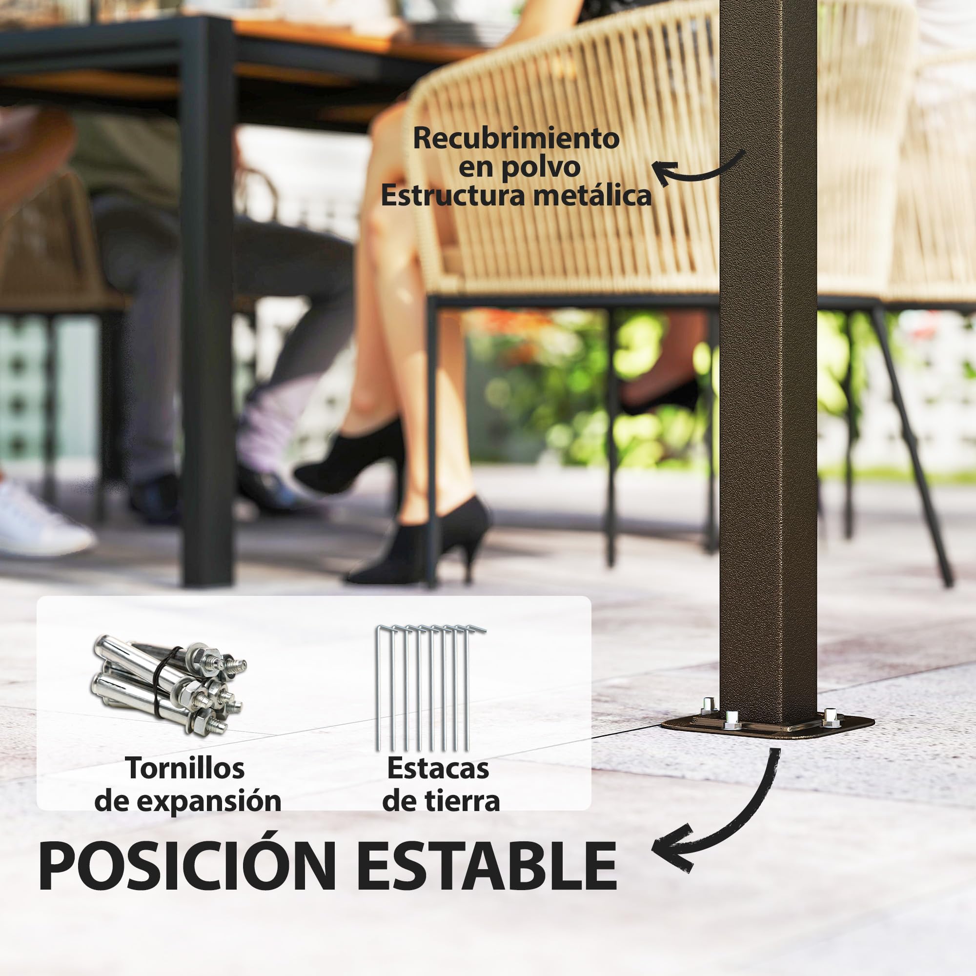 Outsunny Cenador de Jardín 3,7x3 m, Pabellón de Jardín Gazebo con Doble Techo, 4 Cortinas y Mosquitera, Marco de Acero, Orificios de Drenaje, UV30+, para Exterior, Terraza, Patio, Beige