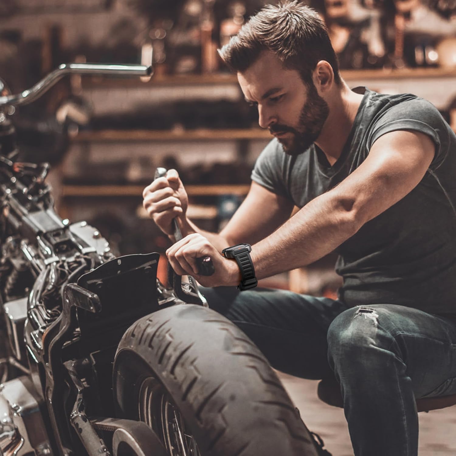 Bandletic Compatible with Apple Watch Series 9/8/7 45mm Bands Case for Men - Soft Breathable Silicone Strap with Shockproof Durable Rugged Metal Case for iWatch Bands Men 45mm Series 9 8 7 - Black - Image 7