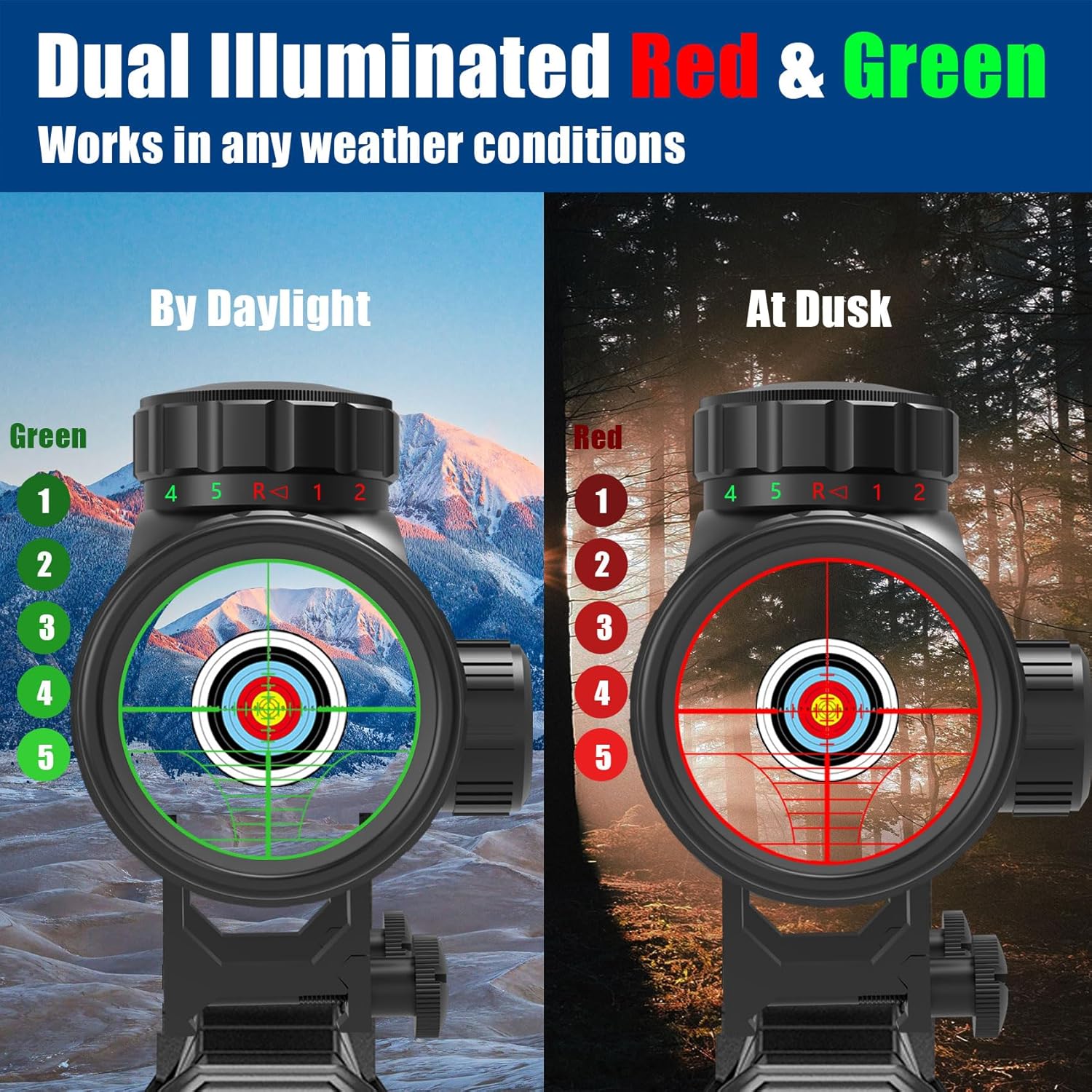 UUQ 6-24x50 AO Rifle Scope Includes Blue/Green Lens with 20mm/11mm Mount-for Hunting,Shotguns,and High-Powered,Long-Range Shooting with Rimfire,and Air Guns.Includes Illuminated Red/Green Reticle