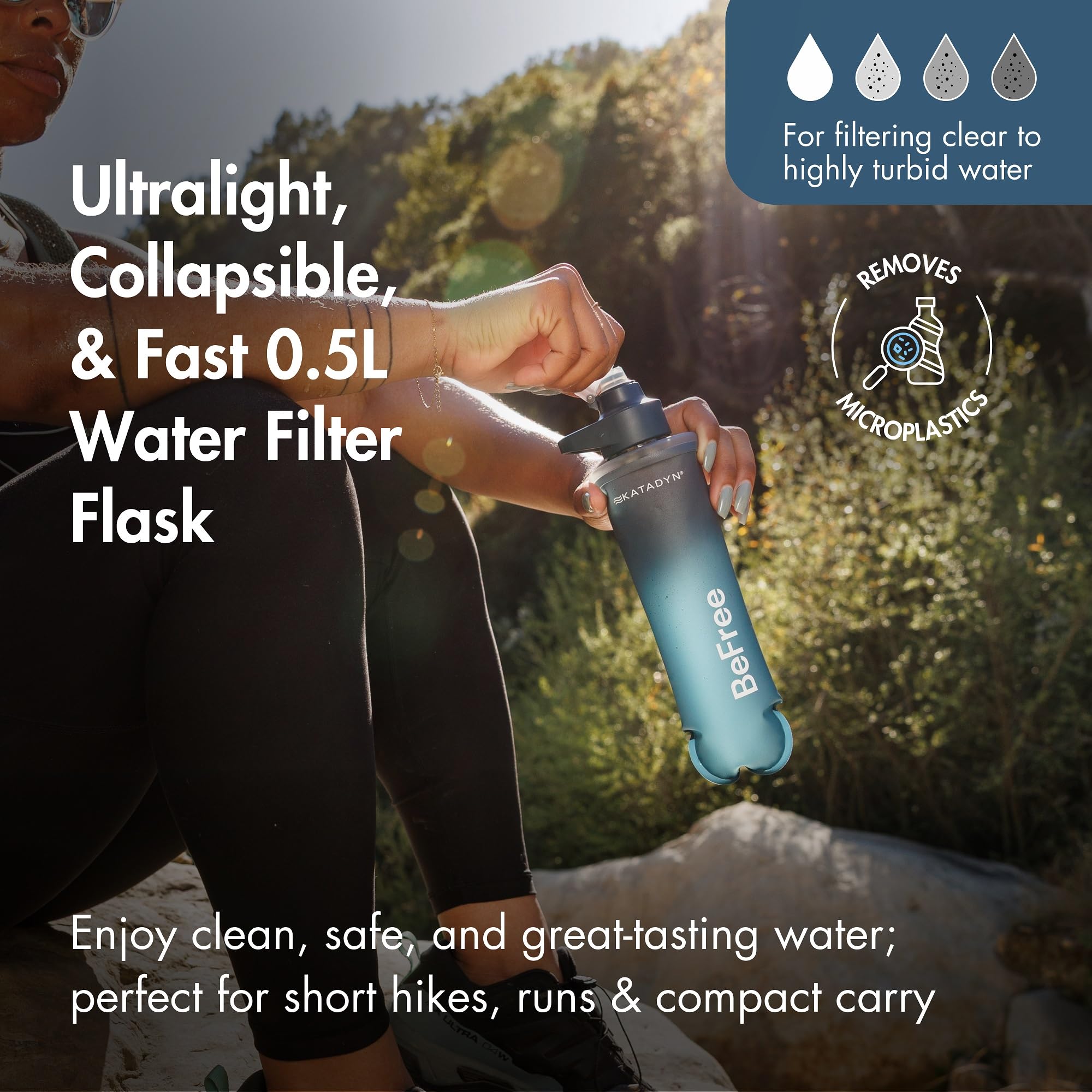 Katadyn BeFree Wasserfilter AC 0.5L - Schieferblau, Ultraleichte Filterflasche mit Aktivkohle & EZ-Clean Membrane™ – immer und überall sicheres Trinkwasser, ideal für Outdoor, Backpacking, Wandern