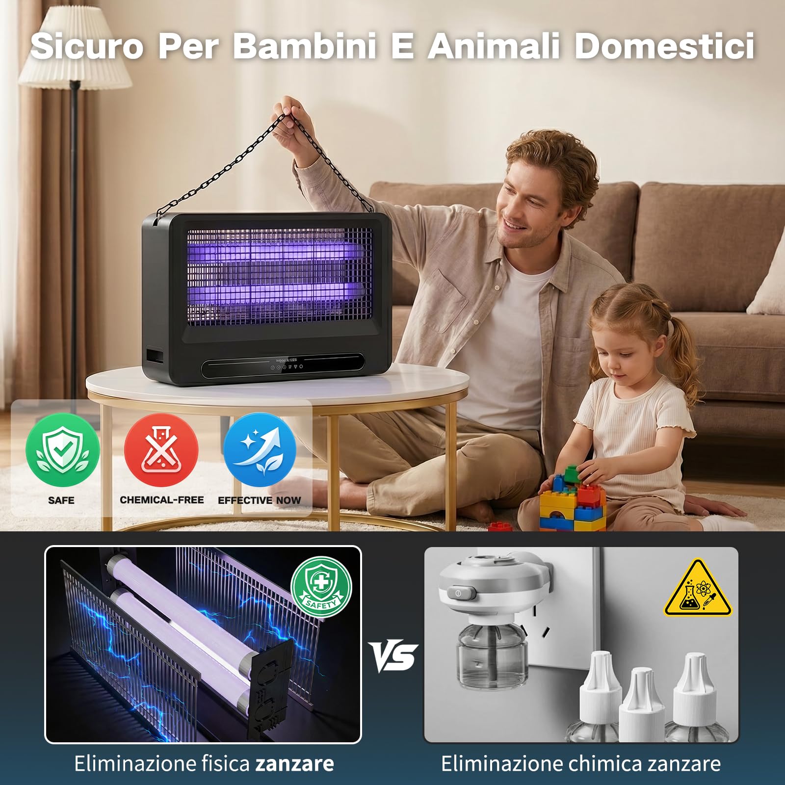 YFFU Lampada Antizanzare Elettrica 4000V per Interni Esterni, Antizanzare Elettrico con 2 Tubi UV Sostituibili, Elettrica Lampada Zanzare con Design Sospensabile Rimovibile per Camera e Cucina