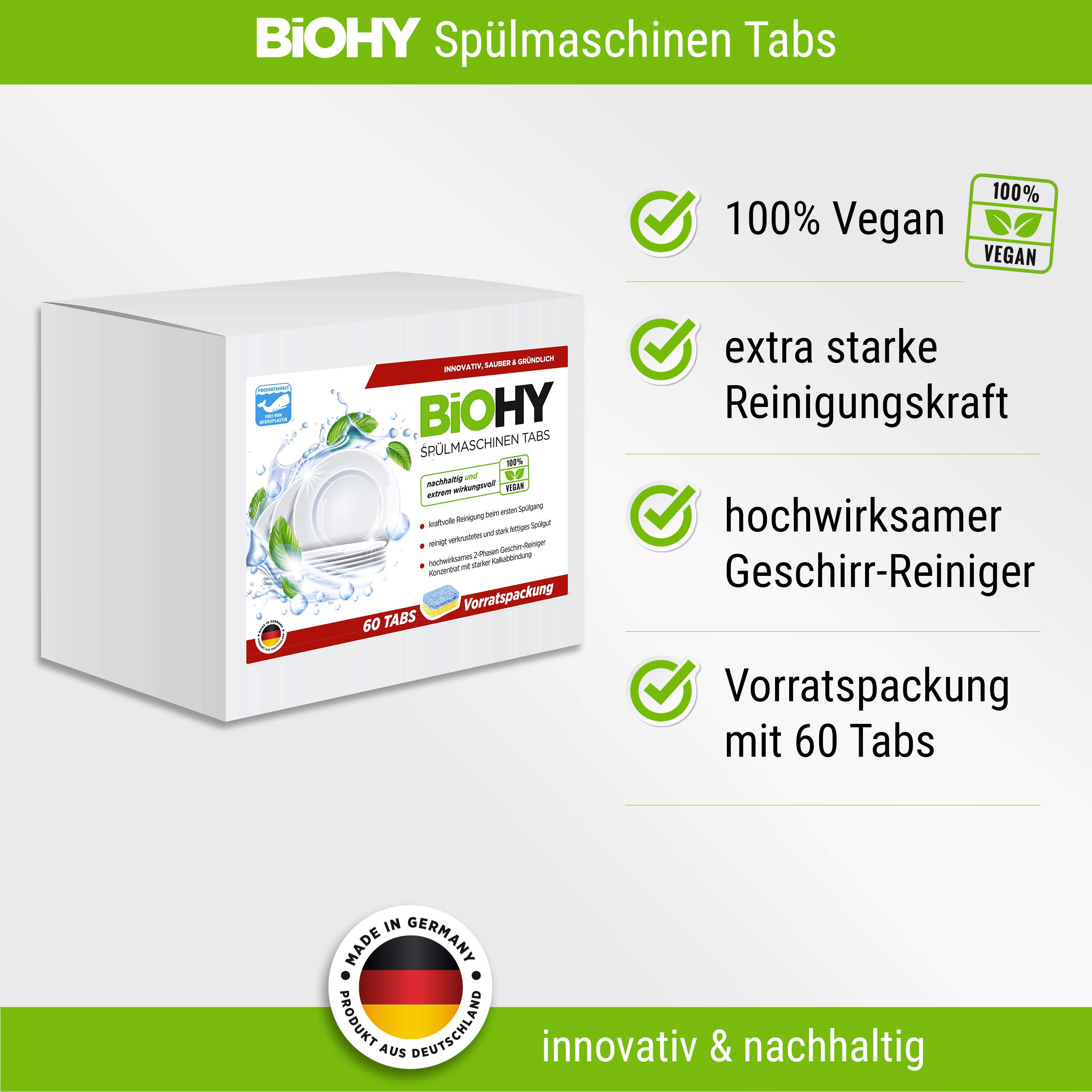 Biohy - Abrillantador + pastillas para lavavajillas + dosificador