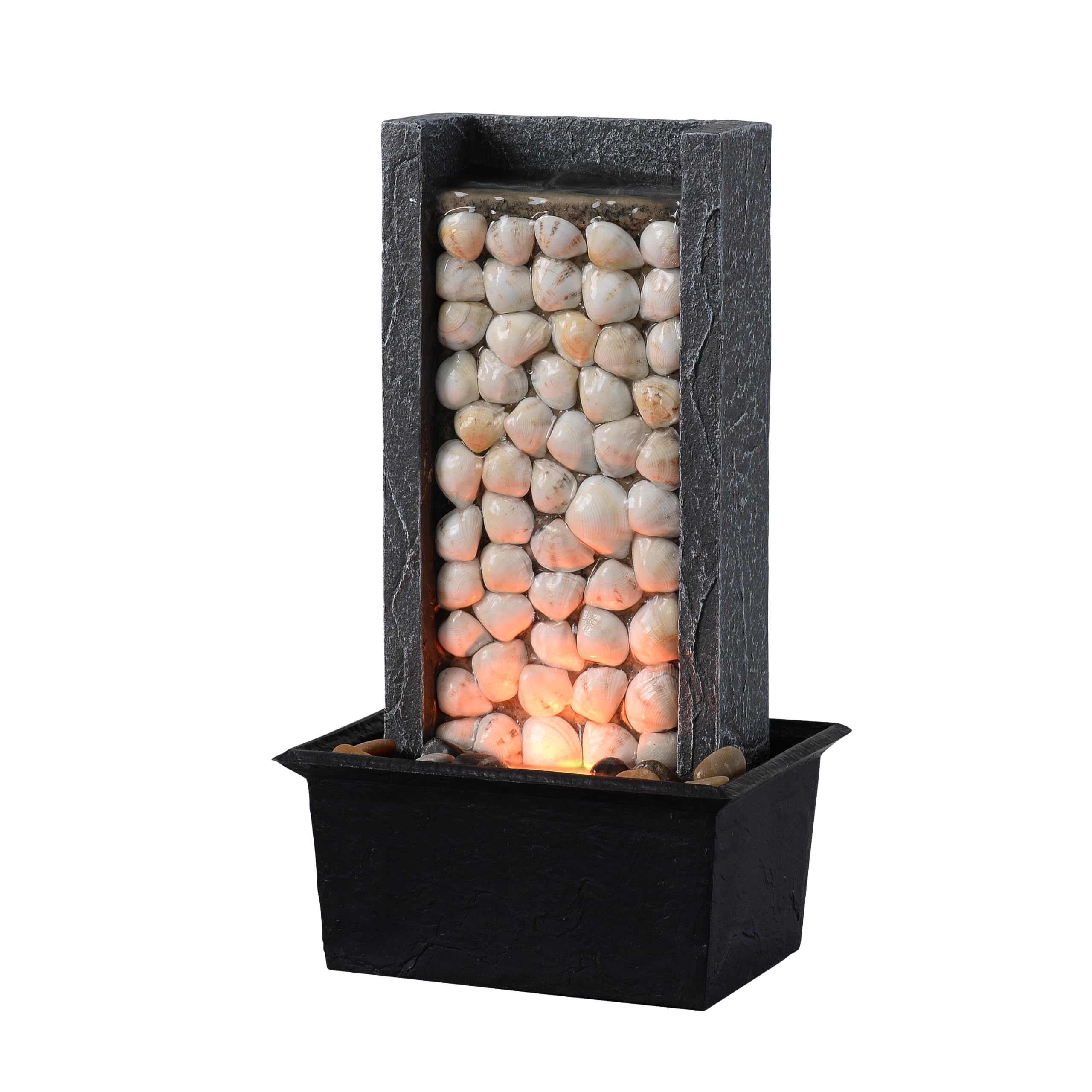 MAOCHI Tabletop Water Fountain, Natural Shell Waterfall Fountain with LED Lights, Meditation Desk Water Decorative Home Decor, Office Decor or House Warming Gifts New Home