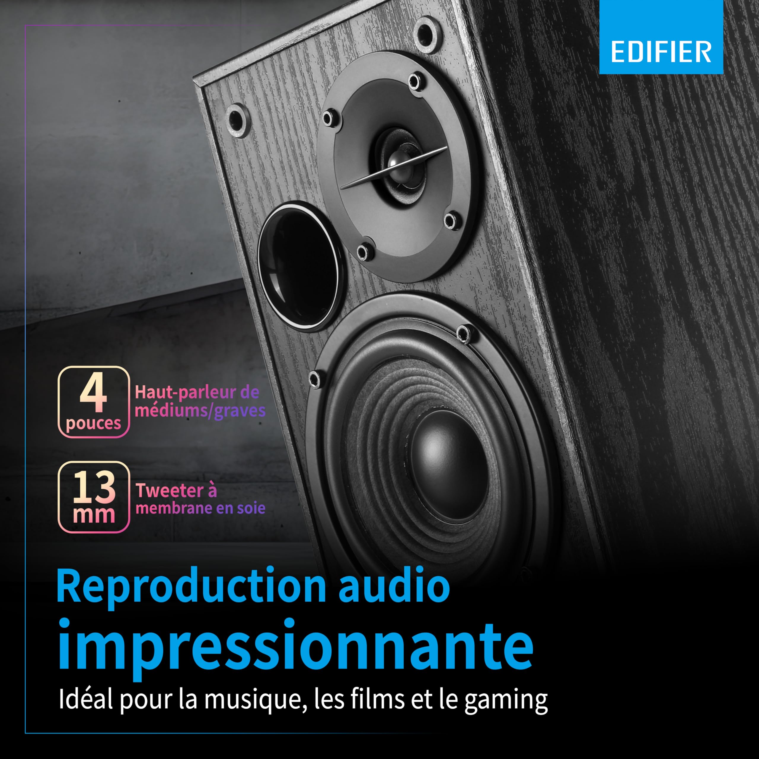 Edifier R1100 Enceintes Actives – 42W RMS Avec Bass-Reflex – Réglage Rrécis Du Son – Entrées RCA + AUX – Boîtier En Bois MDF Elégant – Idéal Pour Musique & Films – Noir
