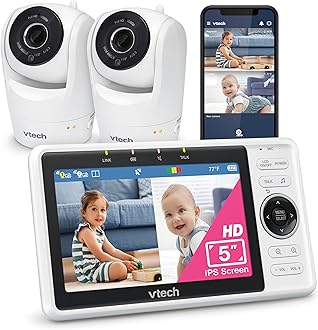 VTech - Smart baby monitor with 2 cameras with 1080p FHD video and 5" HD display, free app with motion video, sound/motion detection and notifications,