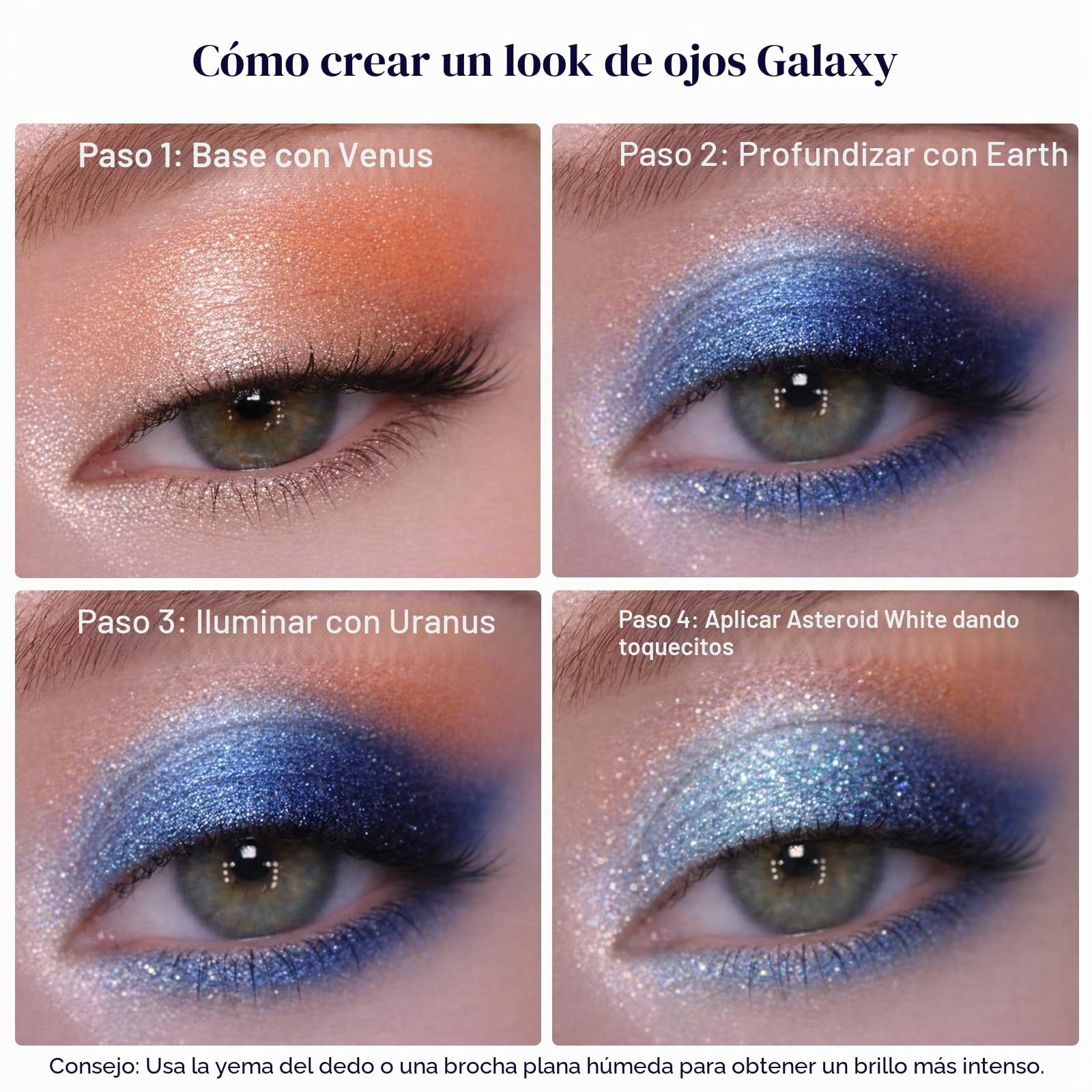 TINTARK Paleta de sombras de ojos Galactic Assemble de 14 colores, sombras de ojos metalizadas con purpurina, verde, azul, morado, marrón, crema desnuda, paleta de maquillaje, Galaxy Schminke Create