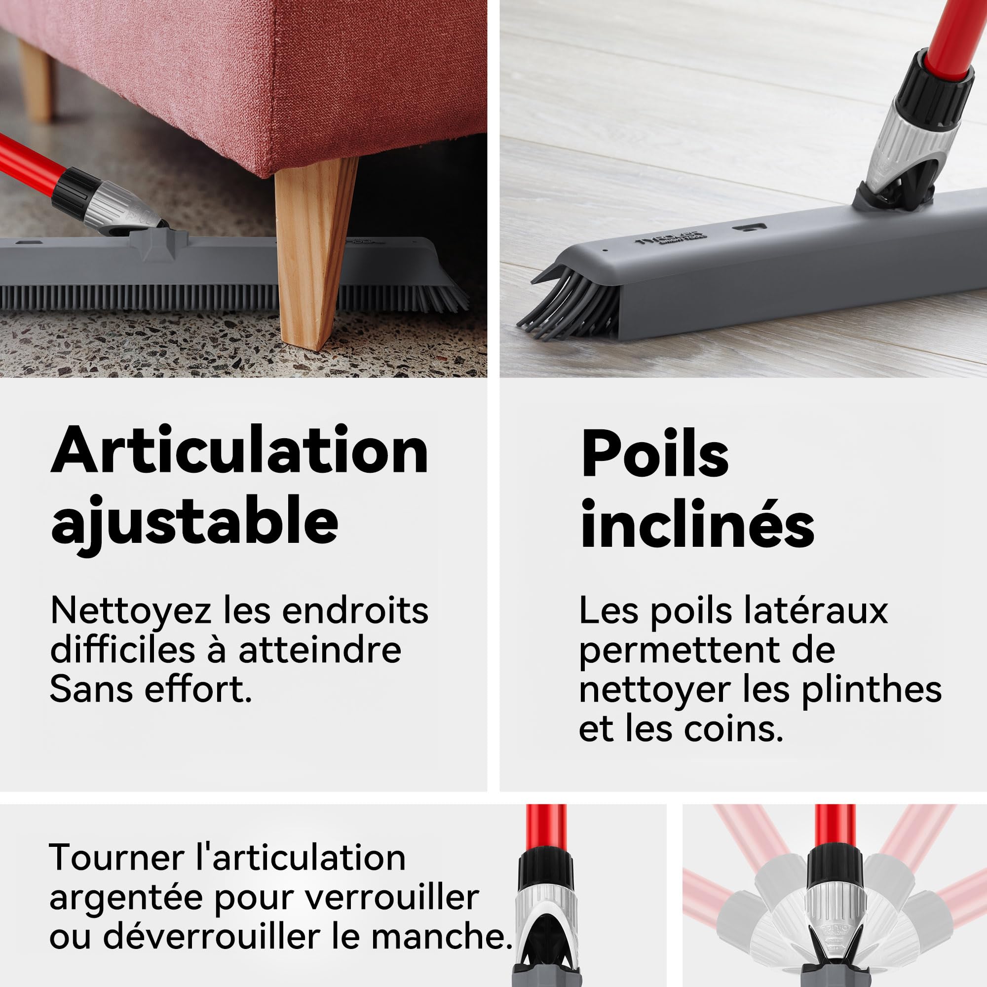 Tyroler Balai Silicone & Raclette Sol | Tête De 41 cm Balai Bross Poils Animaux | Manche Anti-Rouille en 4 Parties de 140 cm pour Balais en Silicone Professionnel | Balais Nettoyer Sol