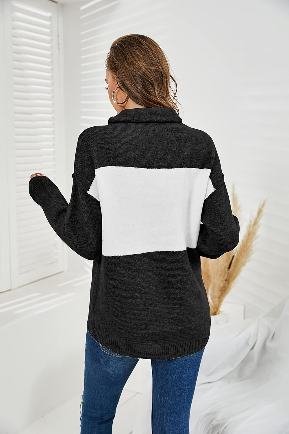 ANCAPELION Women’s Casual Sweater Pullover Winter Cozy Long Sleeve Turtleneck Jumpers Color Block Knit Pullover Top Loose Fit - Image 2