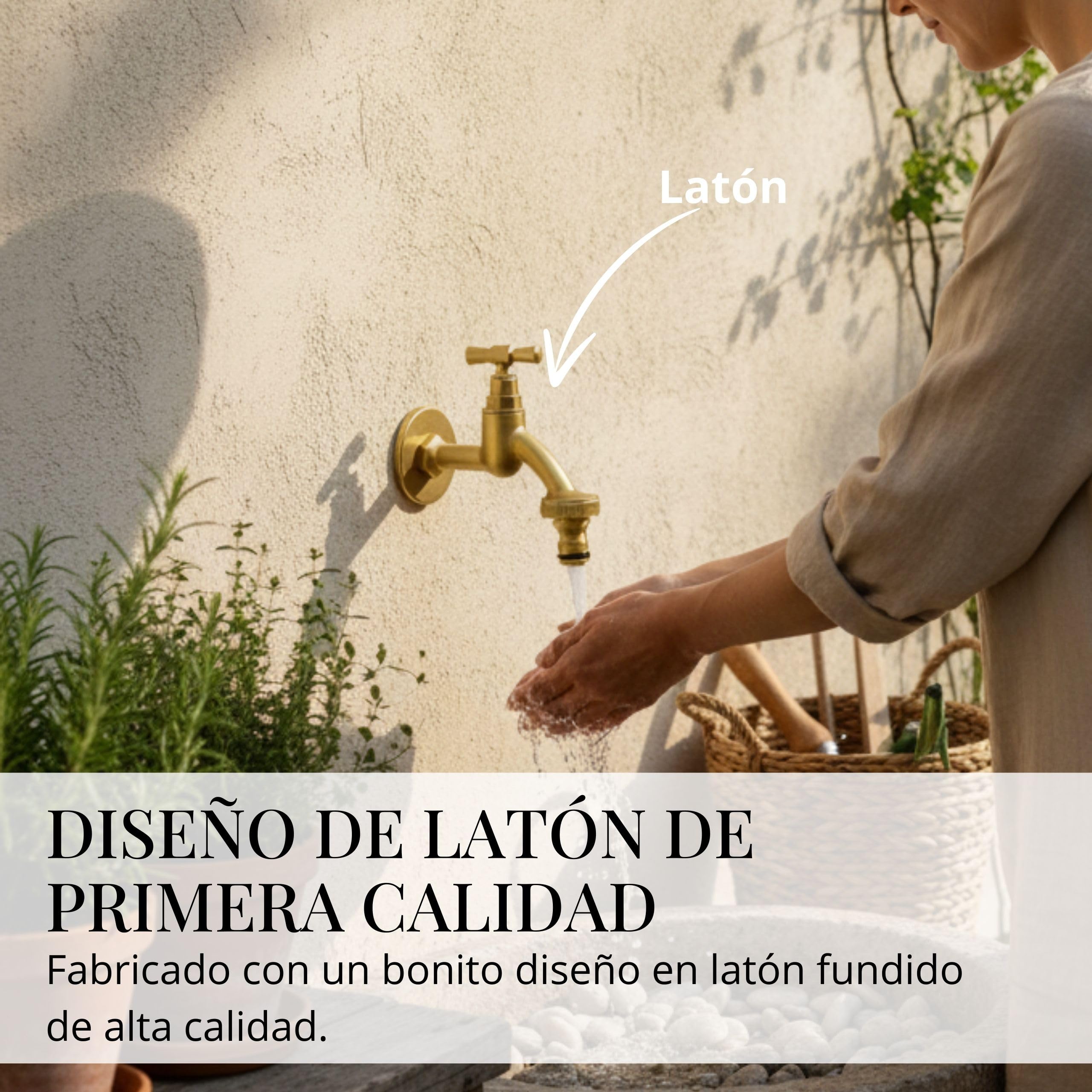 LIVLIG Grifo exterior con conexión roscada para manguera de 1/2", grifo dorado, grifo para jardín de latón, grifo de agua fría con conexión a pared de 1/2", Polly