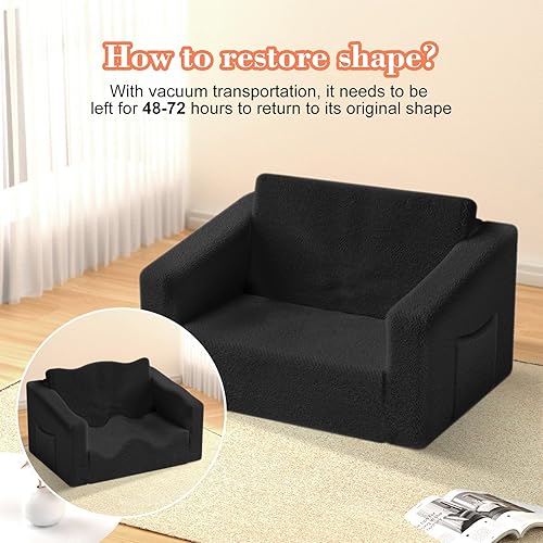 Miniatura 4 de UPGOGO Sofá para niños, sillas 2 en 1 para niños, sofá para niños con almacenamiento, cómodo mini sofá para niños, divertido sillón para niños,