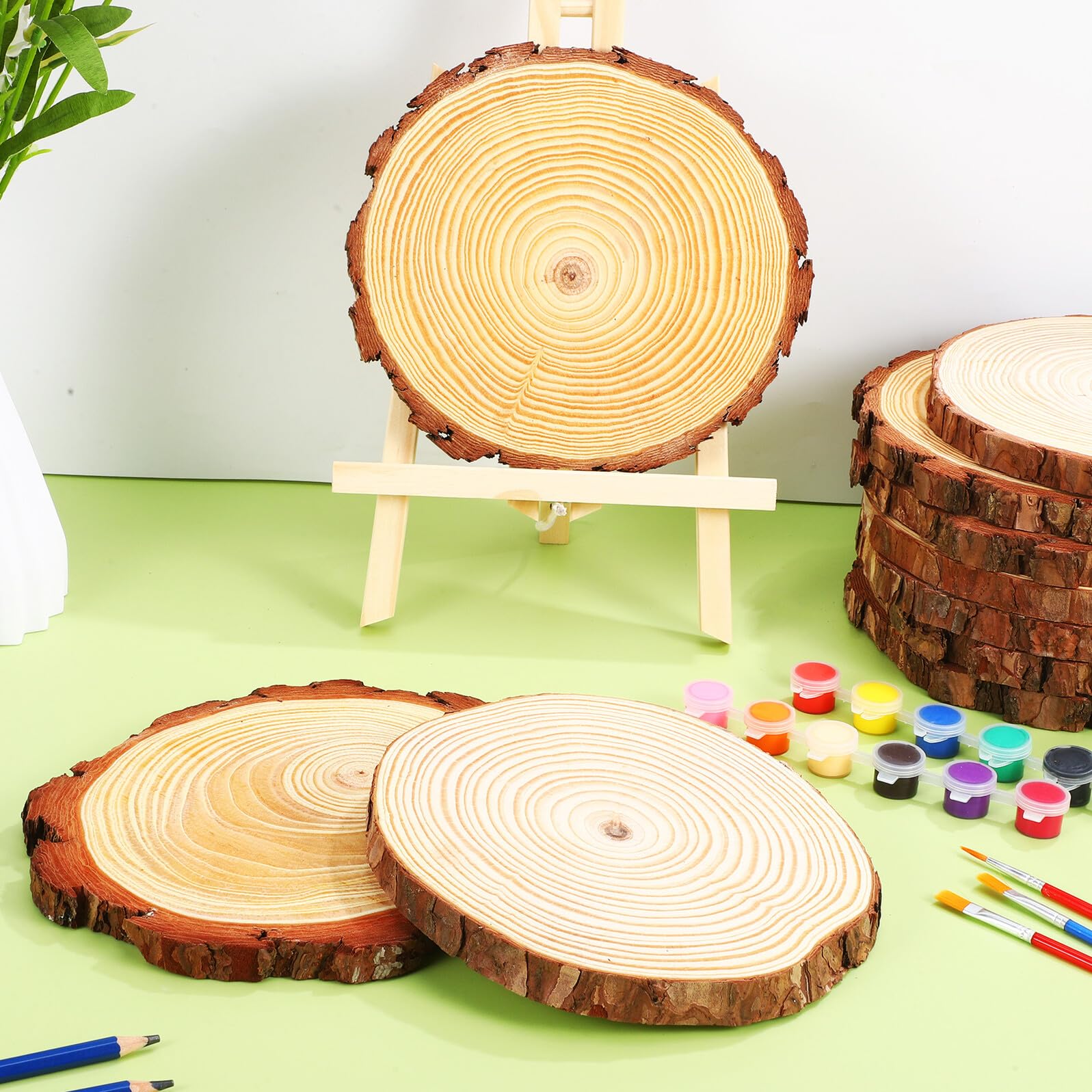Veemoon 10 Stück Teiliges Runde Holzscheiben Unbehandelte Holzscheiben aus Kiefernholz DIY Bastelstücke und Untersetzer für Kreative Malprojekte Rustikale Tischdeko und