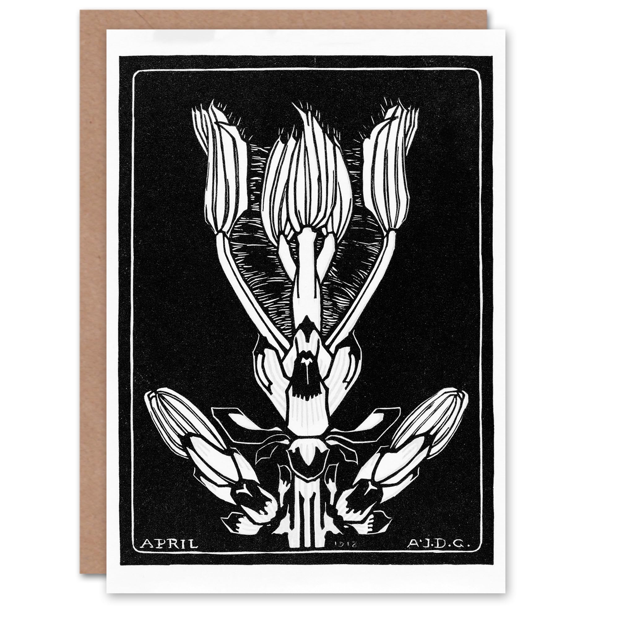 Artery8 Julie de Graag Art Card April Flower Vintage Black and White