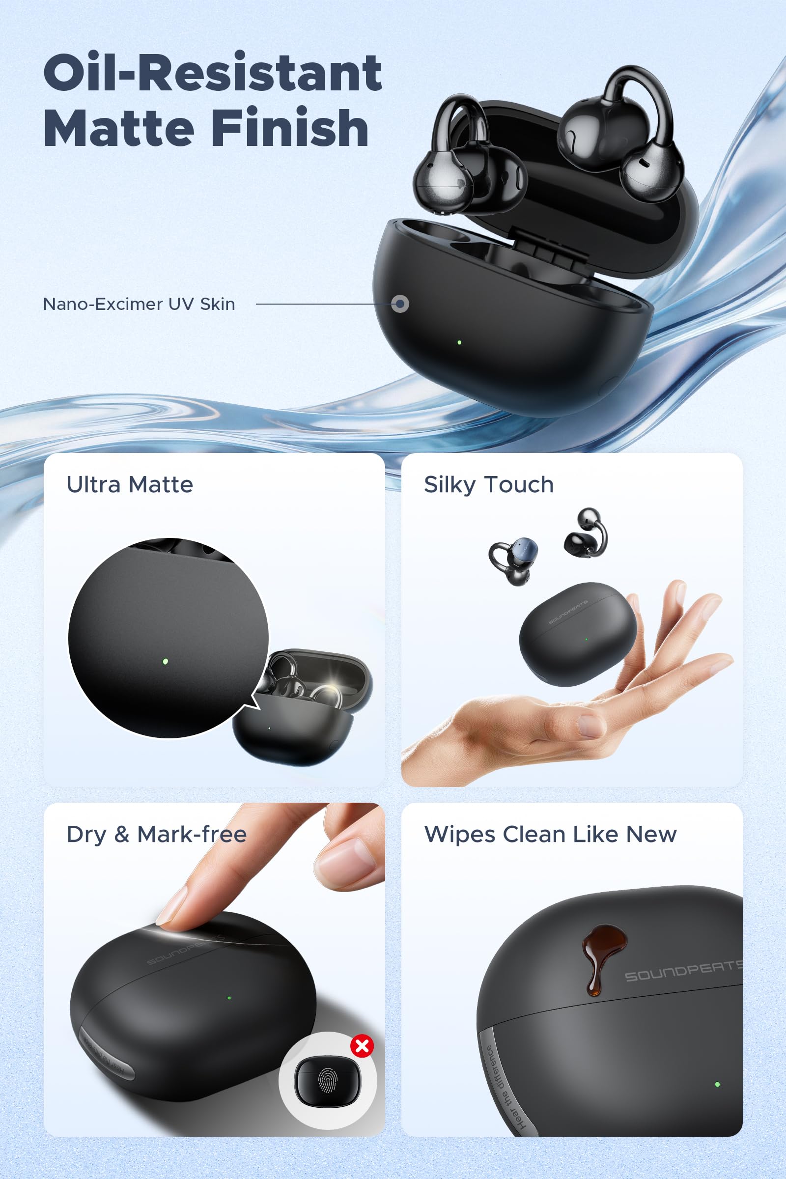 SoundPEATS UU2 Cuffie Open-Ear a Clip LDAC 42h IPX5 BT6.0 Ricarica Rapida | · Driver 12mm doppio magnete · 5,9g leggeri · tasti fisici · intercambiabili SX/DX · ENC a 2 microfoni