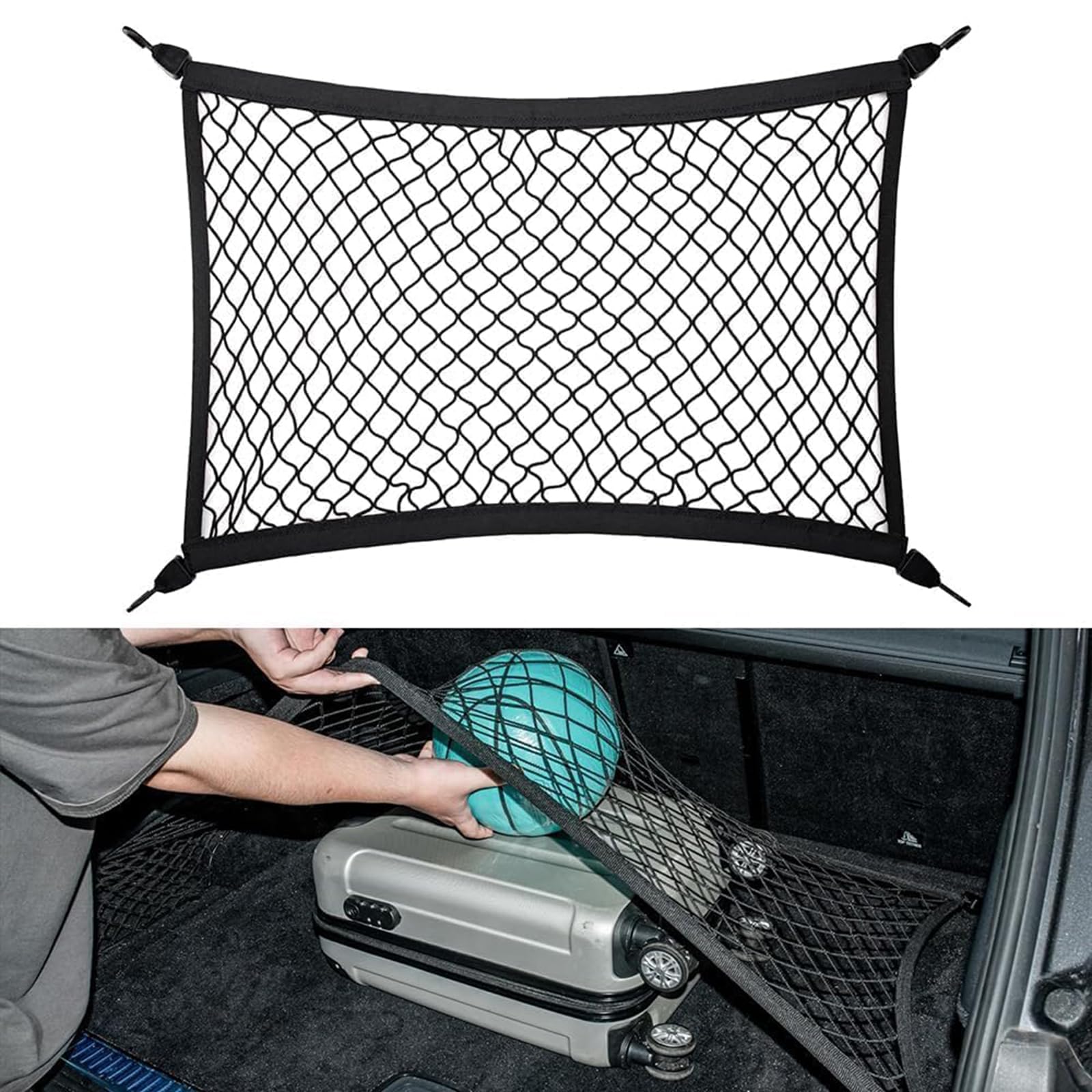 KGOWSTGBD Car Trunk Net for Kia EV6|Sportage|Ceed XCeed |Sorento |NIRO |Soul |Stinger|Rio 2018-2025, Heavy Duty Boot Net Cargo Net for Car Rear Trunk, Elastic Mesh Storage Net with 4 ABS Hook