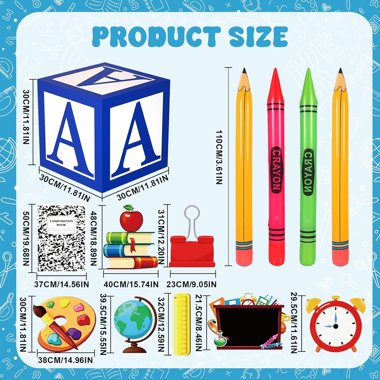 173 Pcs Preschool Grad Decorations Include ABC 123 Balloon Box Inflatable Pencil Crayon Composition Backdrop for Kindergarten Graduation First Day and Back to School Party Supplies