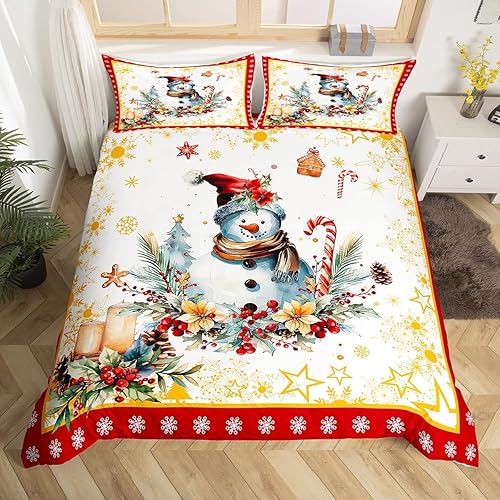 Manfei Juego de funda de edredón de muñeco de nieve, tamaño matrimonial, funda de edredón con 2 fundas de almohada, juego de ropa de cama temática