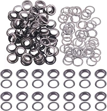 Rustark 100 Sets 3/8" 10mm Thickened Grommets Eyelets with Washers, Gun Black Metal Eyelet Grommets Kit for Leather, Canvas, Tarp, DIY Craft Projects