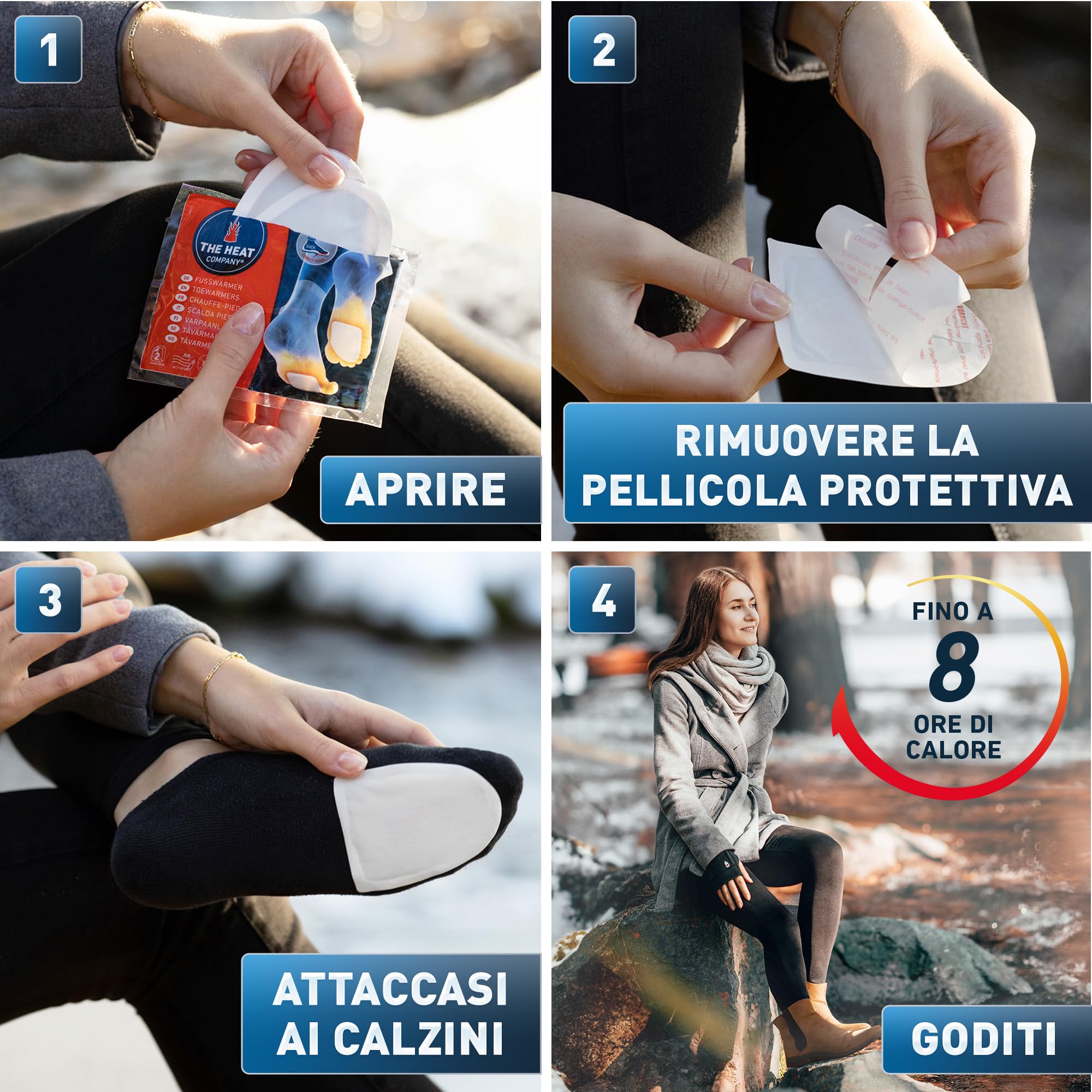 THE HEAT COMPANY Scaldapiedi - 5, 15 o 40 Paia - Extra Caldo - Adesivo - Scaldini per Piedi - 8 Ore Piedi Caldi - Pronti all'Uso - autoriscaldante - Puro Naturale - per Tutte Le Taglie