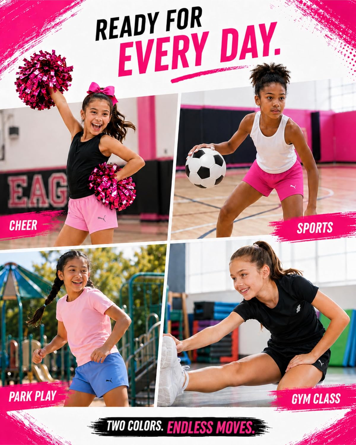 PUMA Girls Athletic Shorts - 2 Pack Mesh Active Gym Dolphin Shorts Running Basketball Soccer Volleyball Short for Girls