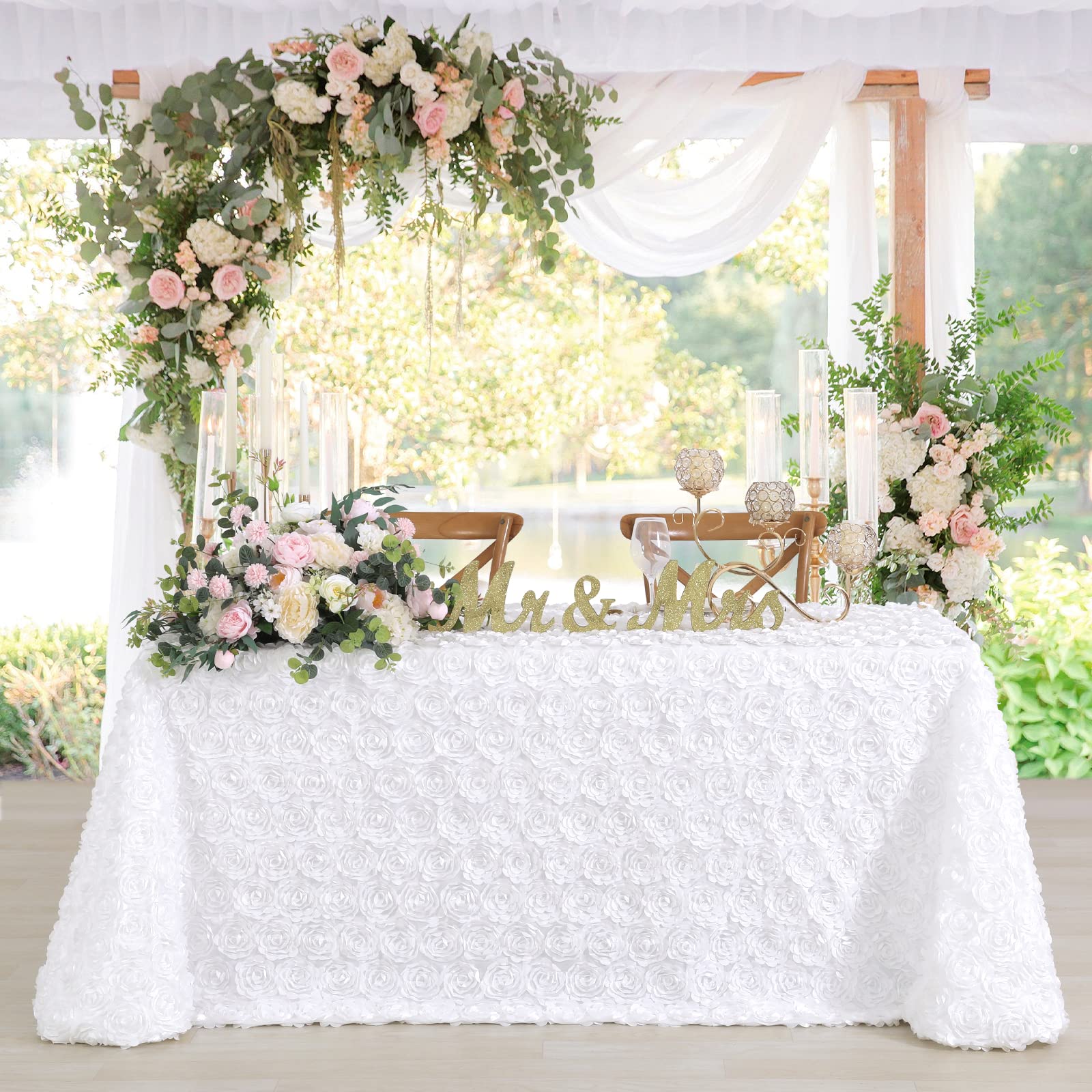 Fanqisi White Table Cloths Satin Table Cover 90x156 Inches for Baby Shower Wedding Boys Birthday Party Table Decoration