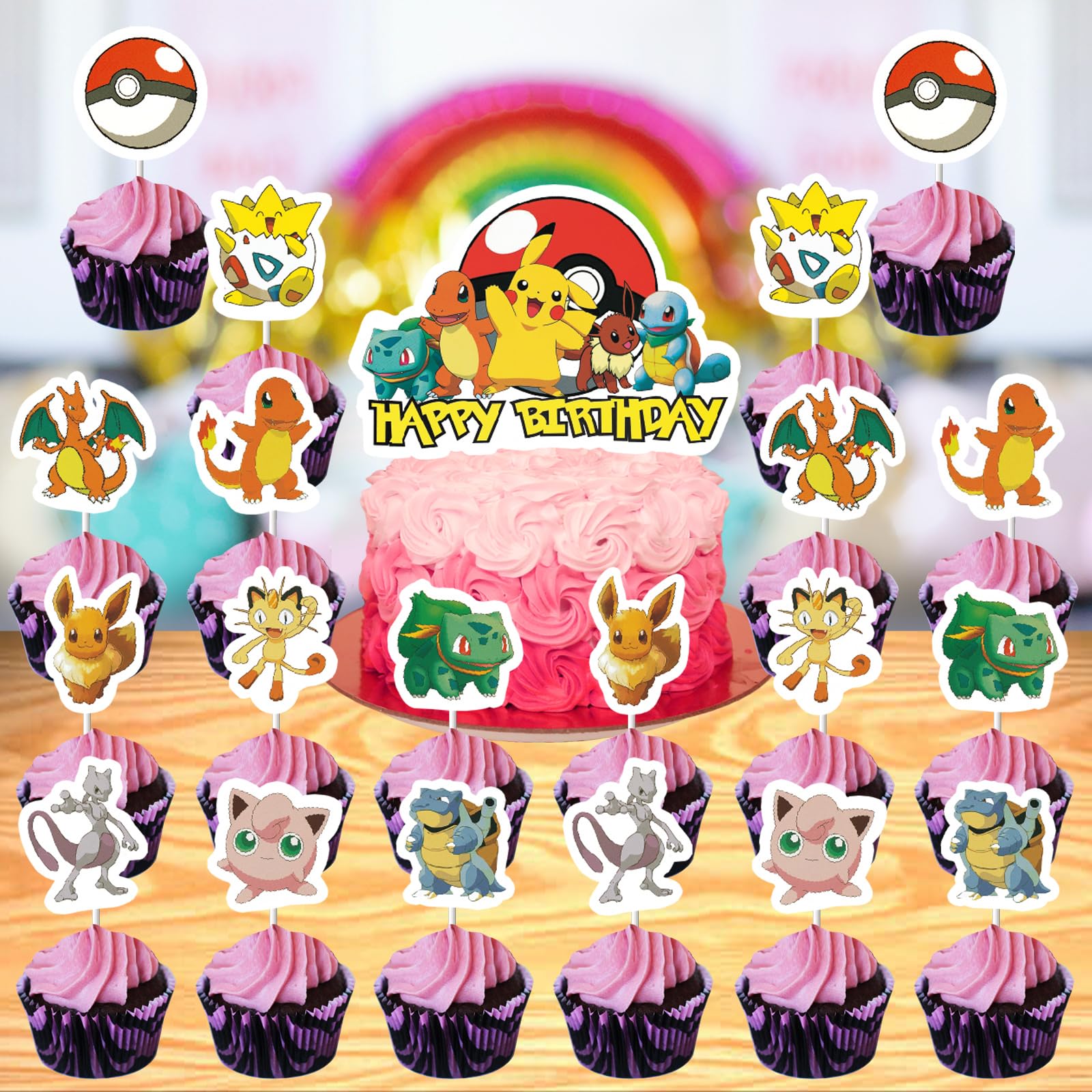 21 Pcs Cartoon Birthday Cake Toppers and Cupcake Toppers - Theme Party Decorations Supplies