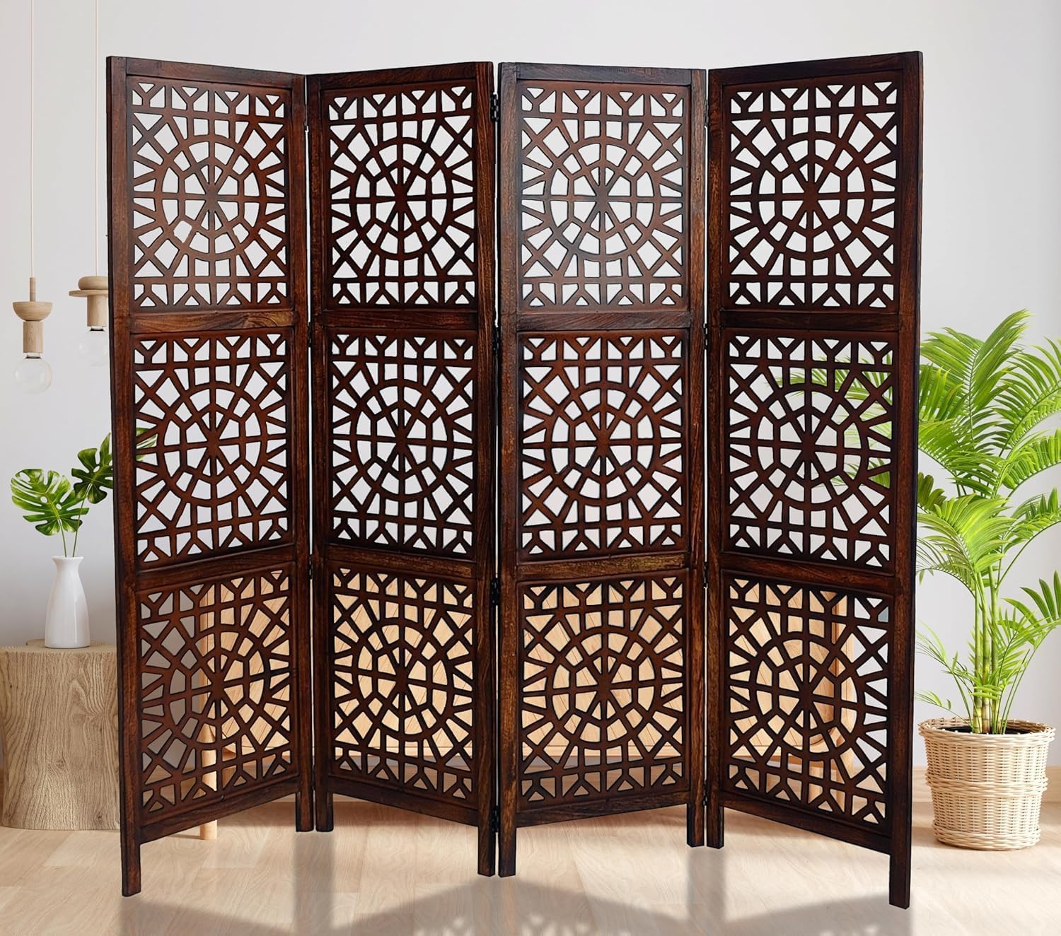 Room Divider/Partition, Living Room Wooden Screen, Wooden Seperator Curtains for Hall, Wall Separator for Office 6 Feet Spider Design (4 Panels)-image-46