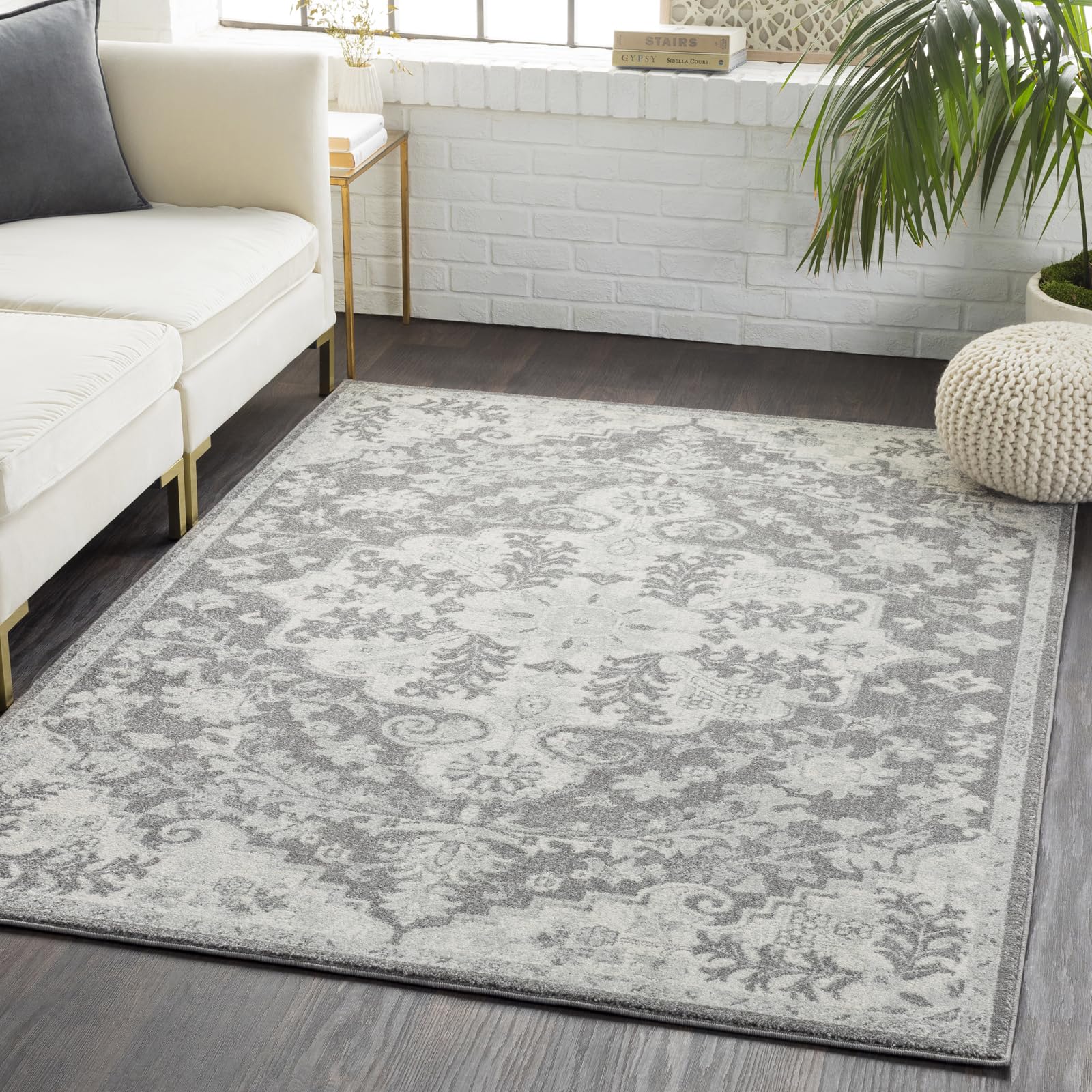 Livabliss Lou Asmara Vintage Carpet 200x275 cm – Scandi Neutral Boho Style for Living Room & Bedroom, Traditional Pattern, Easy Care Pile Floor Covering, Grey Beige Black