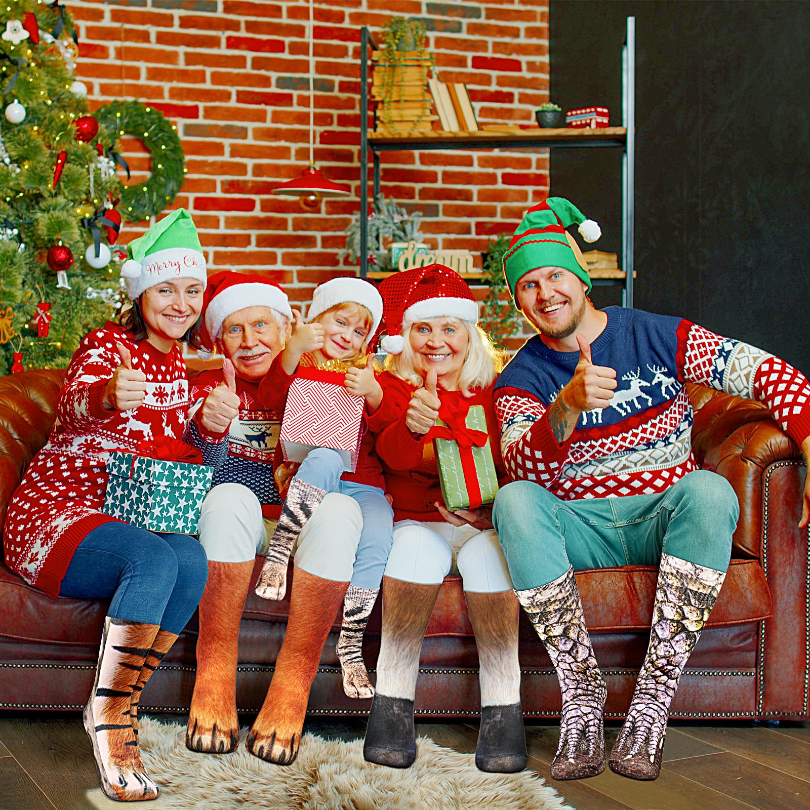 6 pares de calcetines de pata de animal: calcetines divertidos 3D de animales de Navidad, calcetines novedosos para adultos, mujeres, hombres, adolescentes, regalos de elefante blanco, Estilo