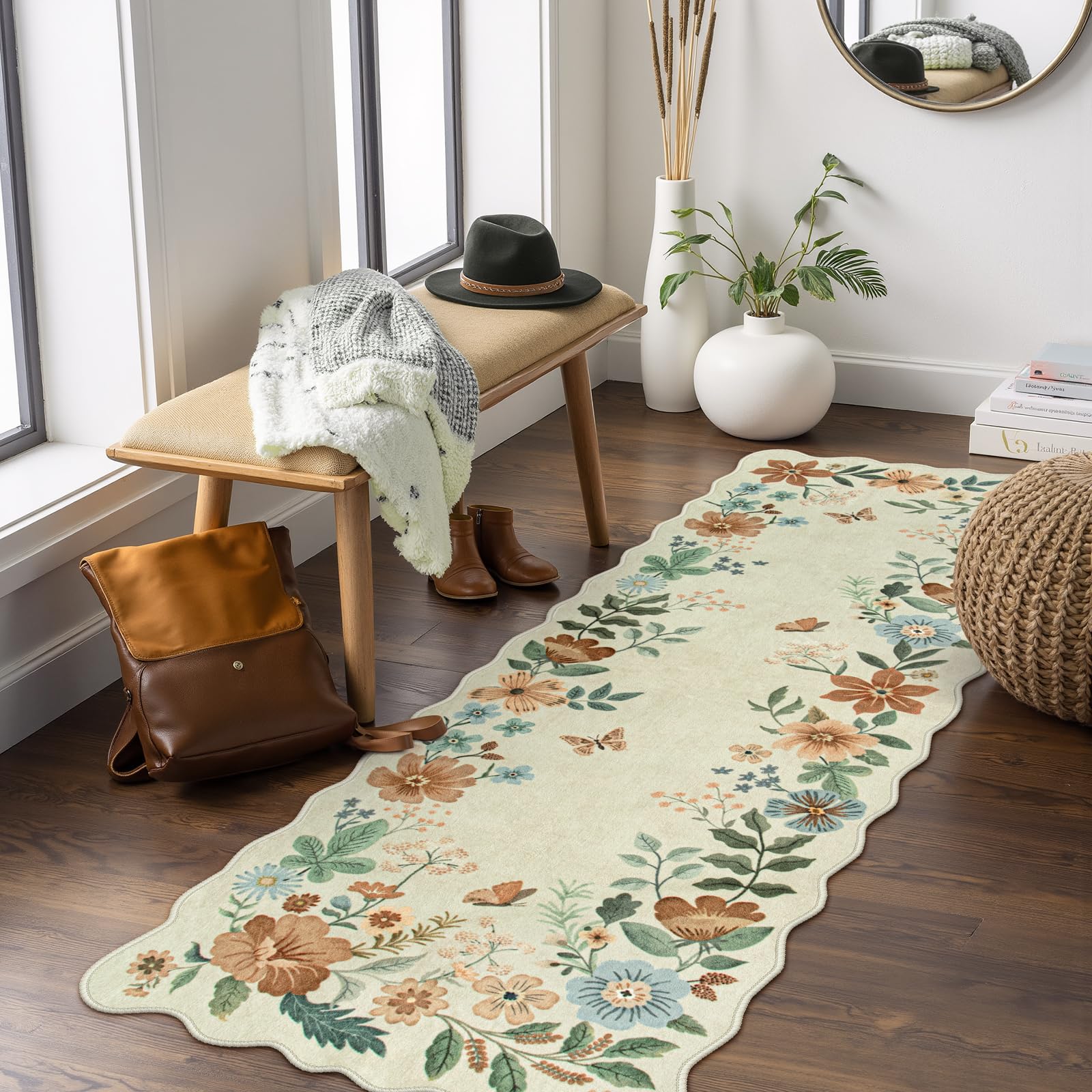 Lahome Floral Kitchen Runner Rug, 2x5 Rug Runners for Hallways Non Slip Ultra-Thin Soft Washable Carpet Runner, Non Slip Low-Pile Stain Resistant Boho