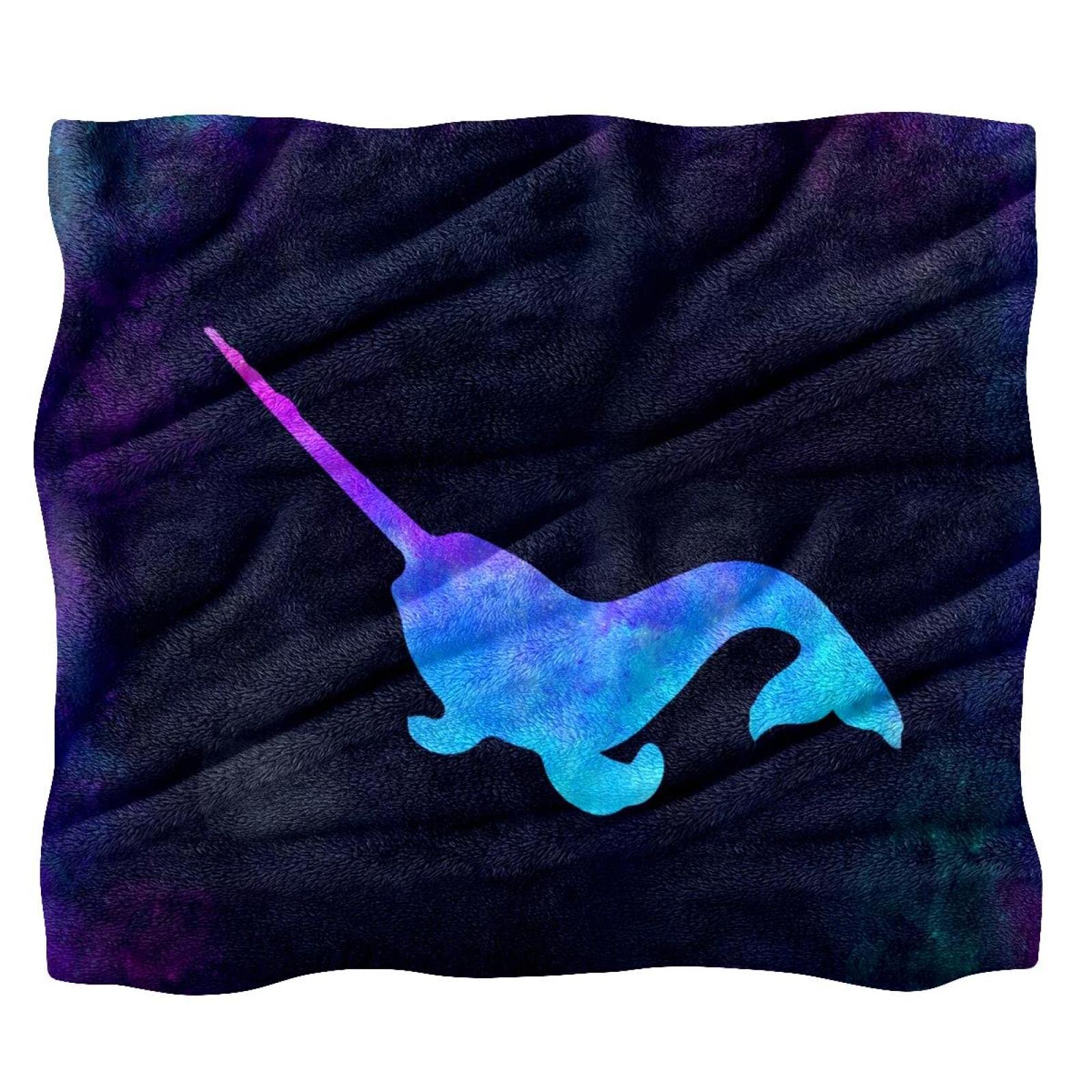 Couverture polaire douce lit et sol de chambre motif baleine bleue violette