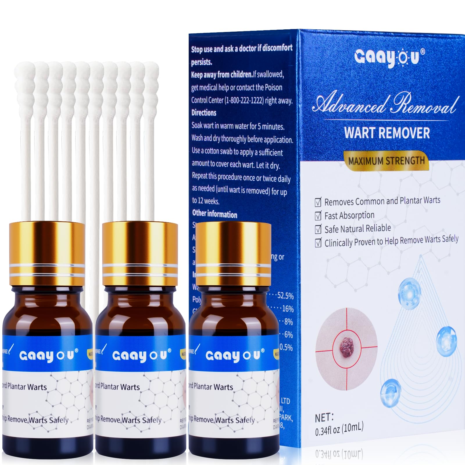 Fast-Acting Wart Remover Liquid for Feet - Maximum Strength Plantar Wart, Corn &amp; Callus Remover, Invisible Skin Tag Removal Kit for Hands &amp; Toes (10ml, Men/Women) (3)