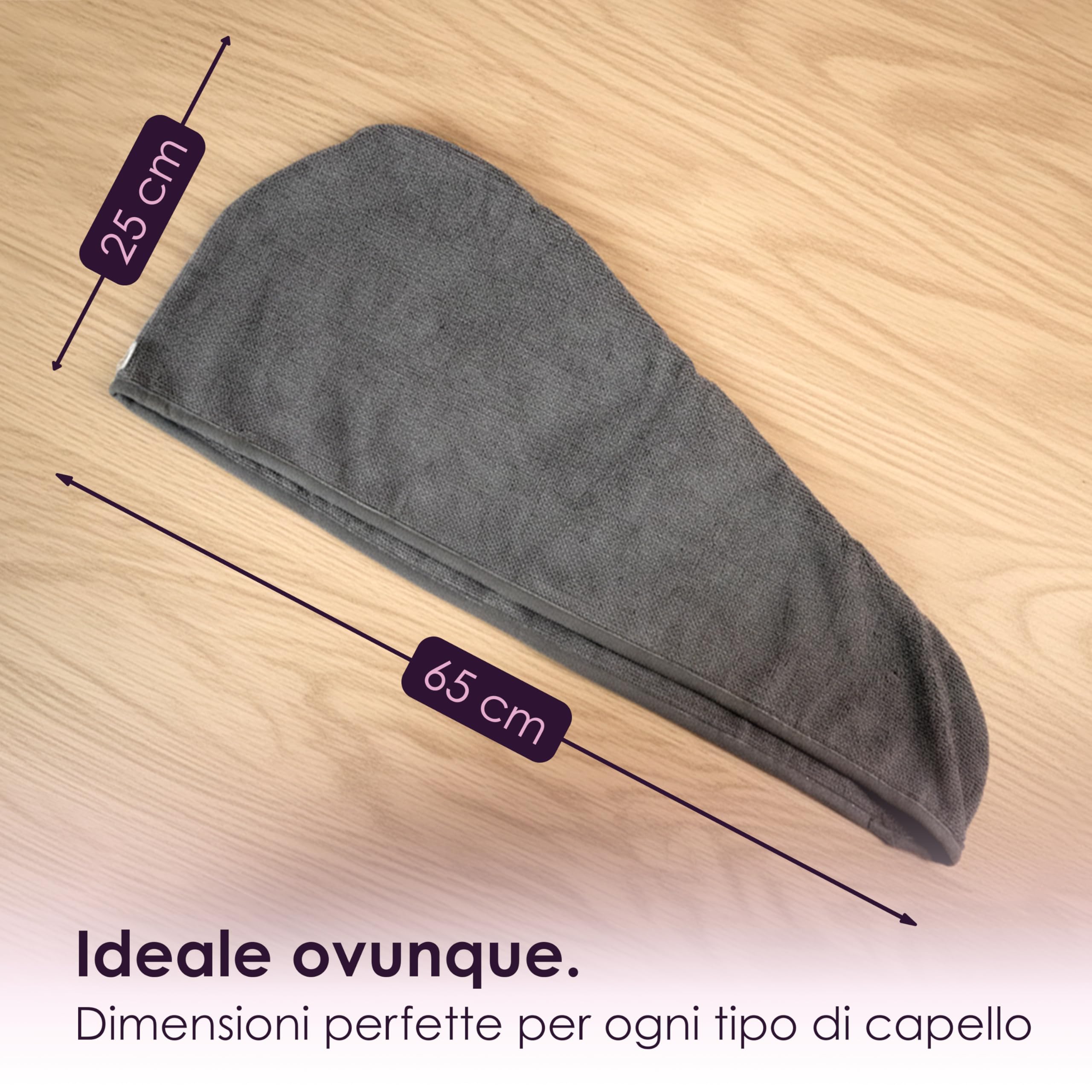 Generico Turbante Asciugacapelli in Microfibra 65x25 Cm Morbido e Assorbente con Bottone Antiscivolo